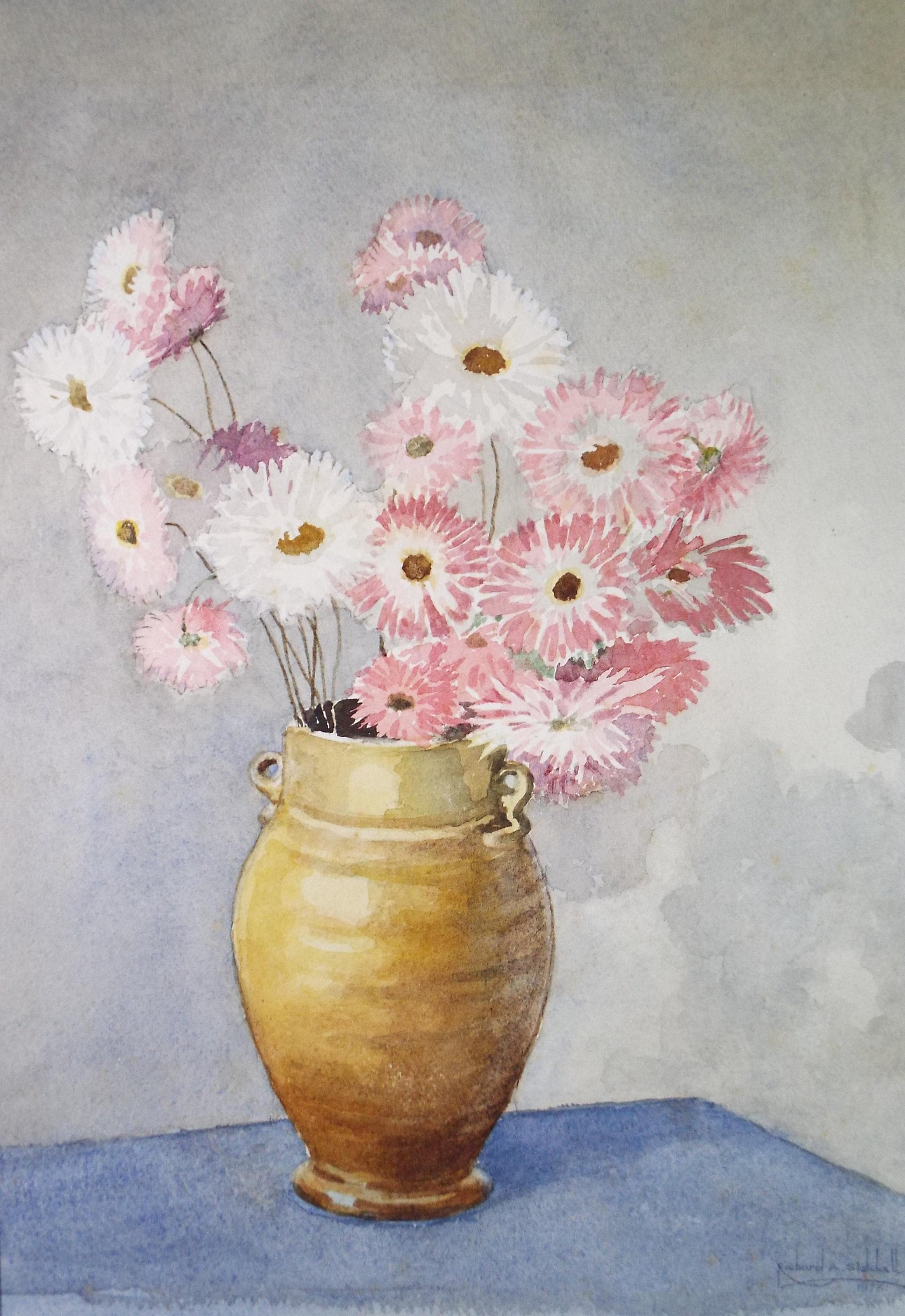 Original Watercolour, 'Still Life of Flowers', Dated 1973, Richard A Siddall