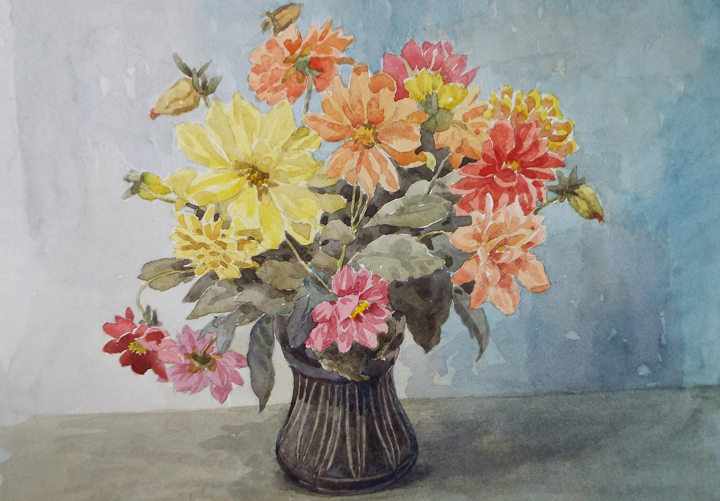 Original Watercolour, 'Still Life of Flowers', Dated 1971, Richard A Siddall