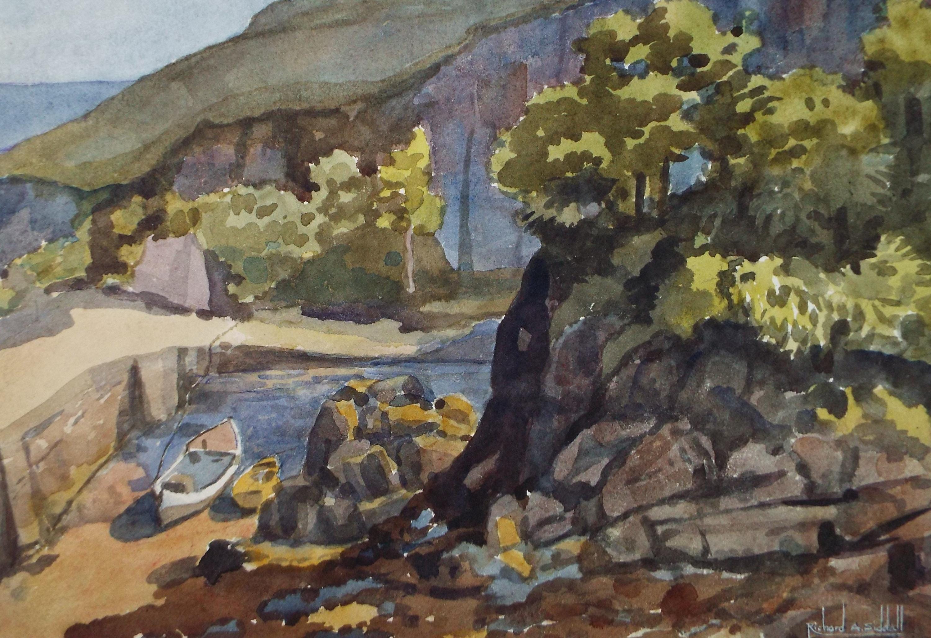 Original Watercolour, 'Rocky Bay', Richard A Siddal, Circa 1950's