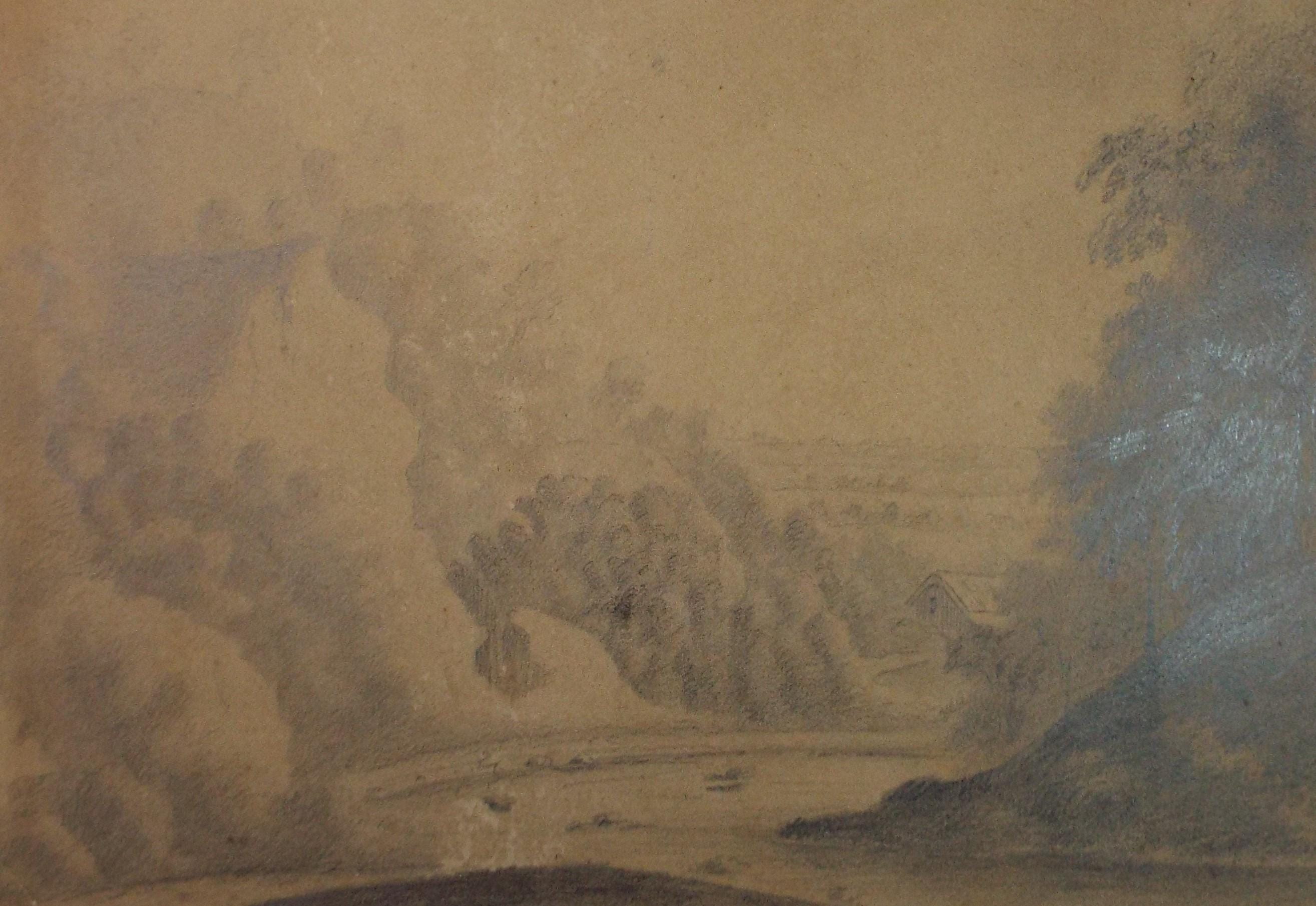 Pencil Drawing,'Farm Building in a Valley', Mid 19th Century, Unknown Artist