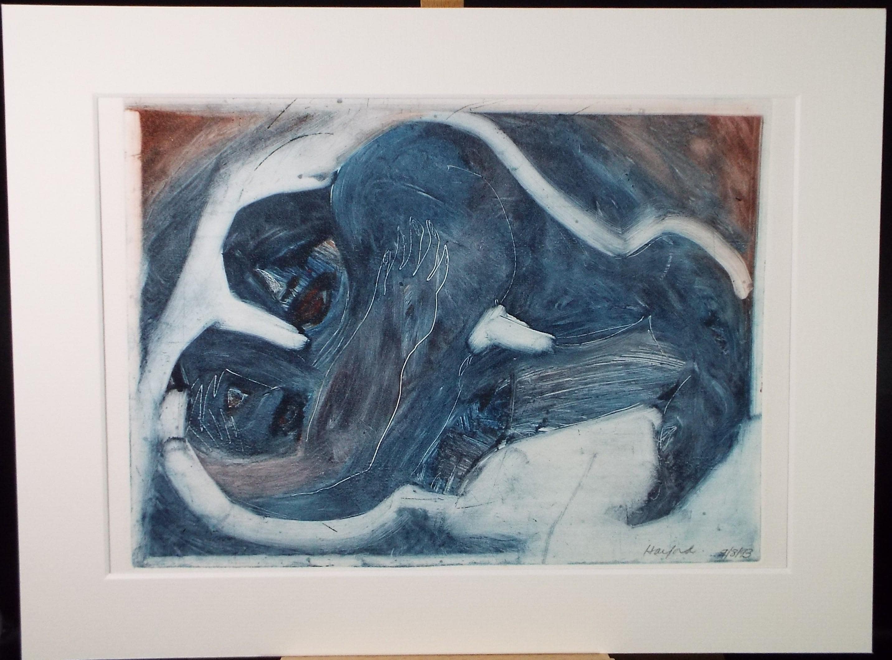 Monotype etching 'Blue Room', Diz Harford, signed and dated 1993