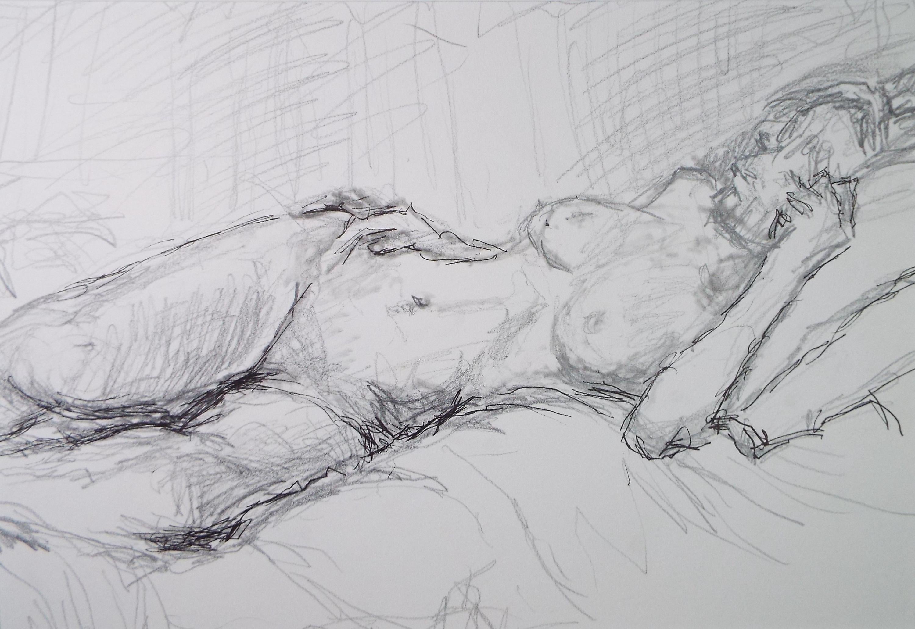 Original Pencil & ink Sketch,'reclining Nude', Circa 1990's, Pauline Plummer (b 1930)