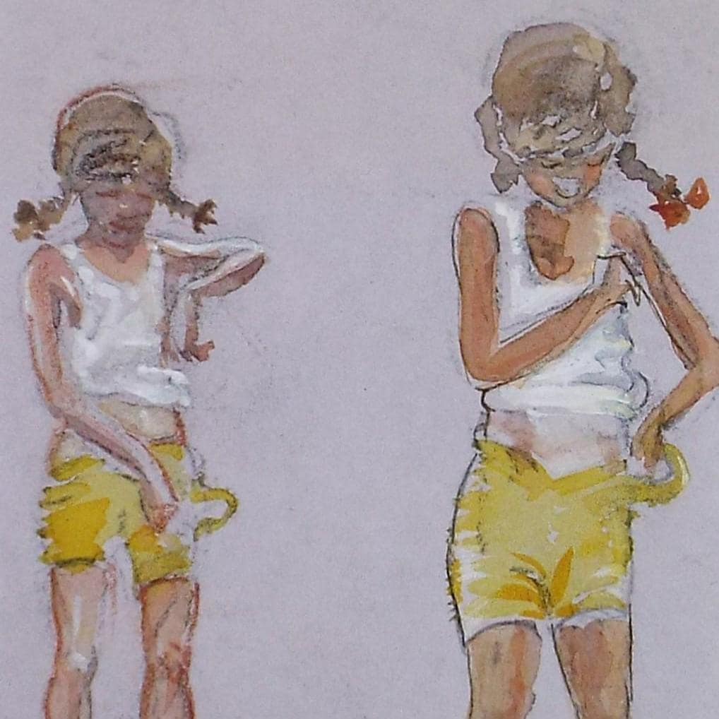 Original Watercolour, 'Girl in Yellow Shorts', circa 1930's, Artist Unknown