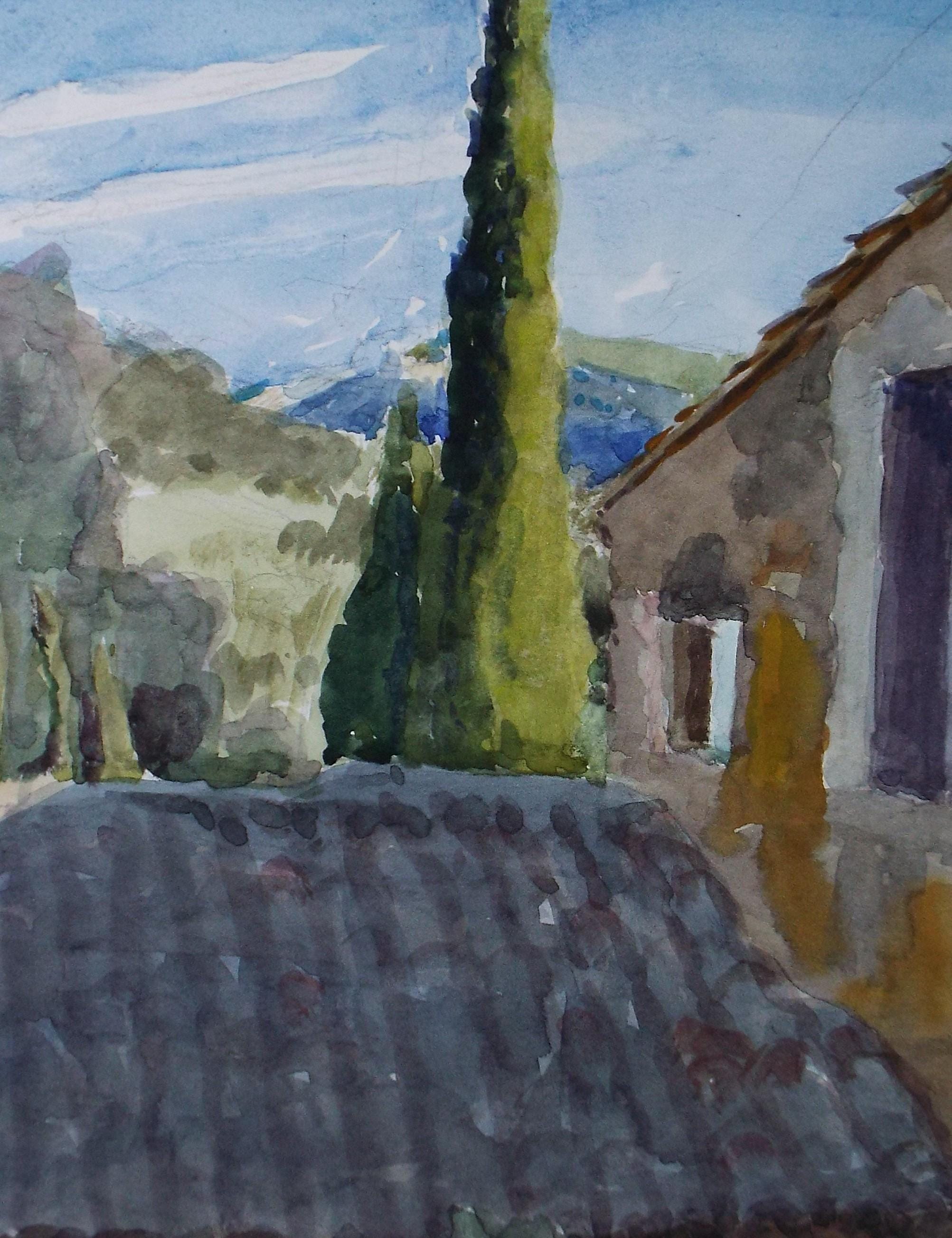 Original Watercolour on Paper, 'Tuscan Villa', circa 1990's, Pauline Plummer