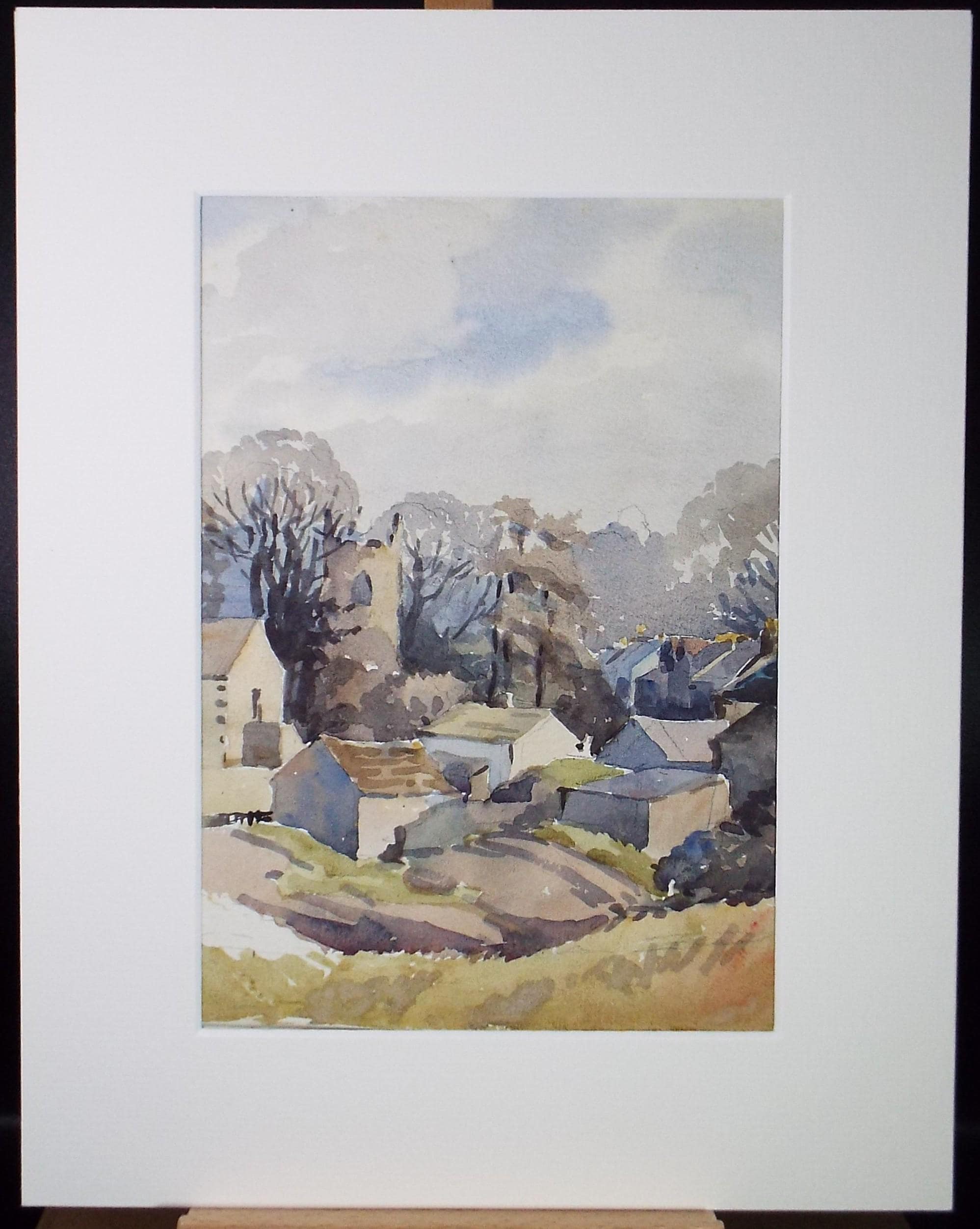 Original Watercolour, 'The Village', Richard A Siddal, circa 1950's