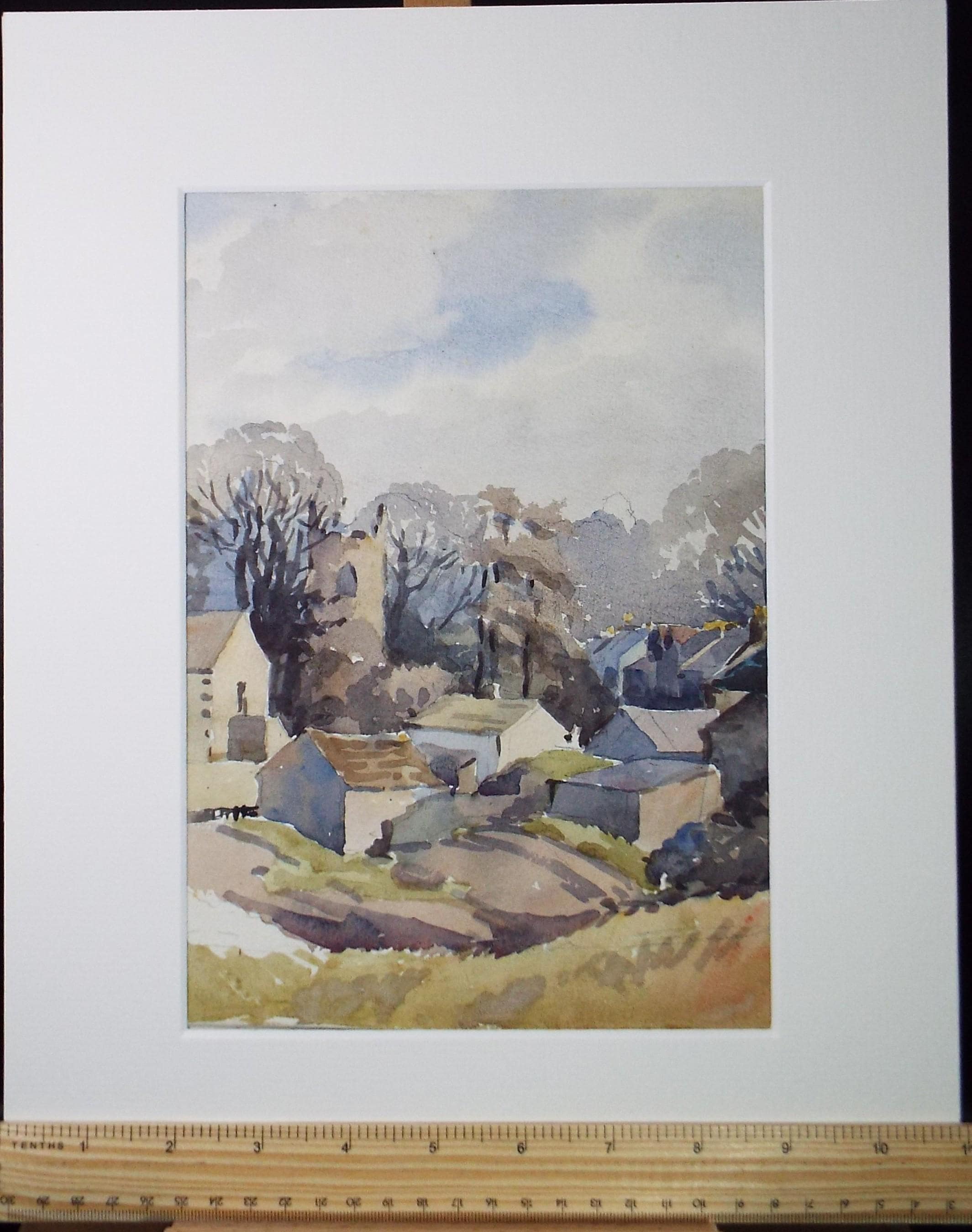 Original Watercolour, 'The Village', Richard A Siddal, circa 1950's