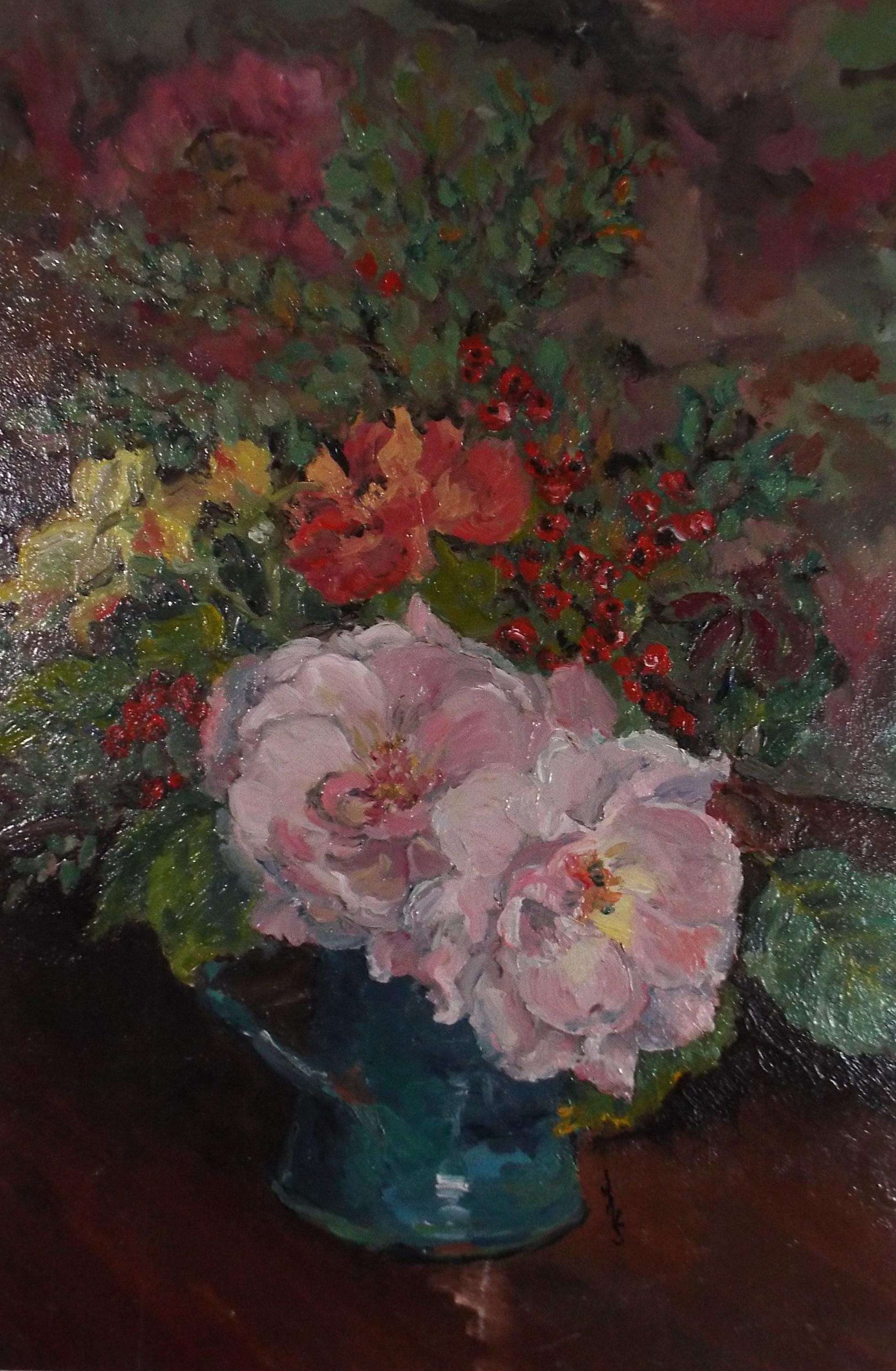 Original Oil on board, 'Roses', Circa 1980's, Julie Skjold (XX)