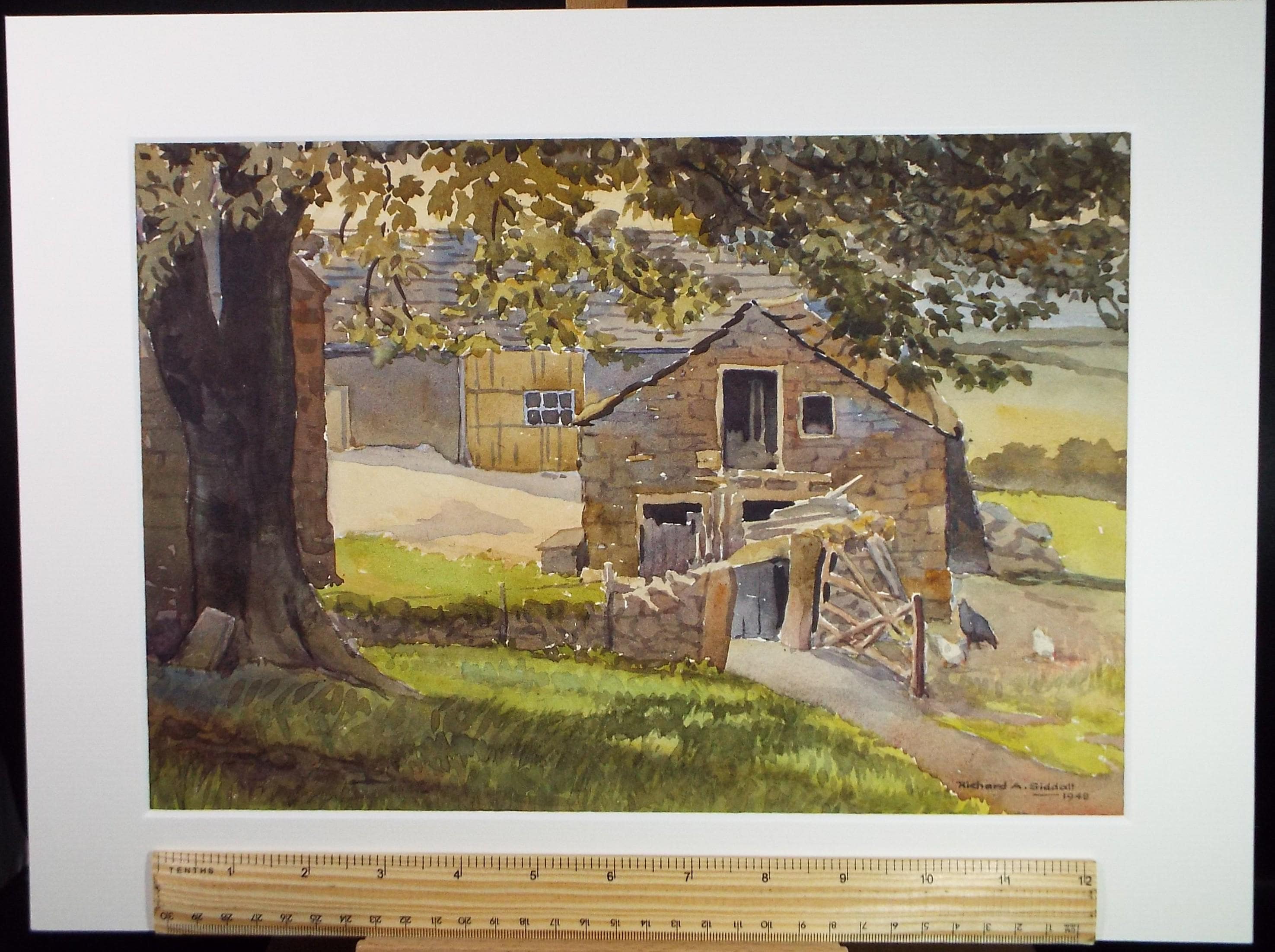 Original Watercolour, 'Farm Buildings', Richard A Siddall, Dated 1948
