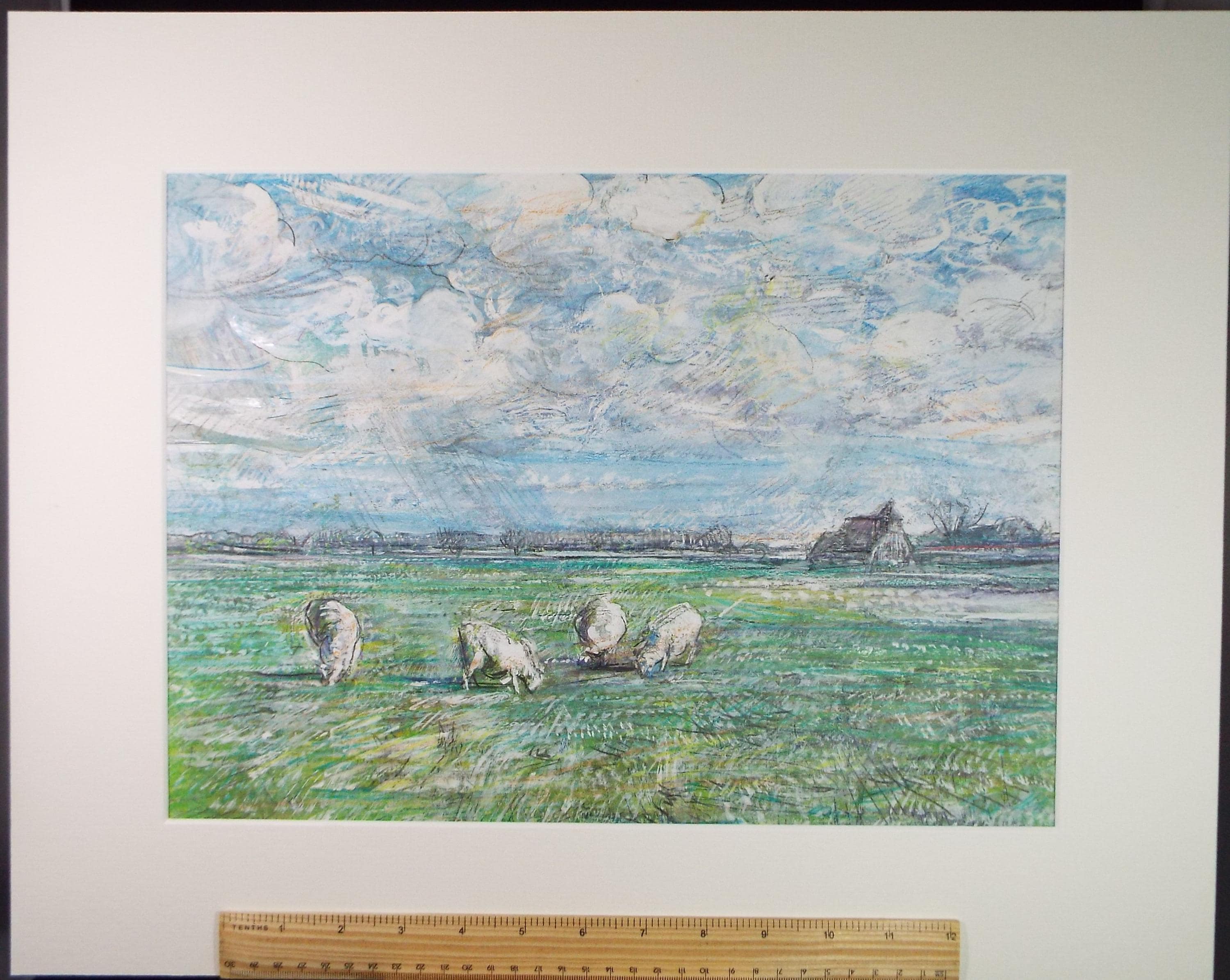 Original Mixed Media, 'Sheep on the Pasture', John Gilbey Bowles (1929-2011), Circa 1990's