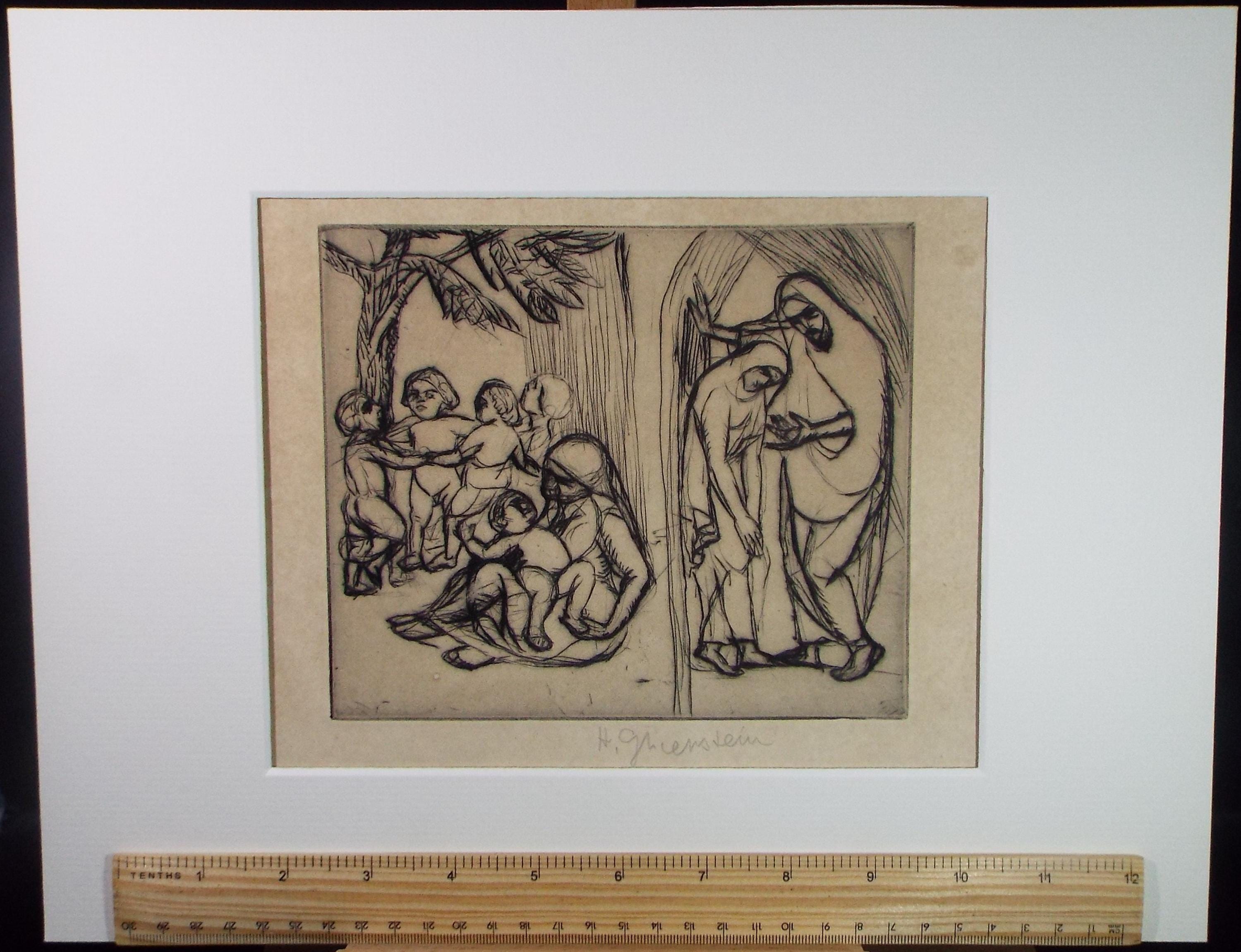 Etching, 'Hannah & Penina', Enoch-Henryk Enrico Glienstein (1870-1942), Circa 1920's, Signed