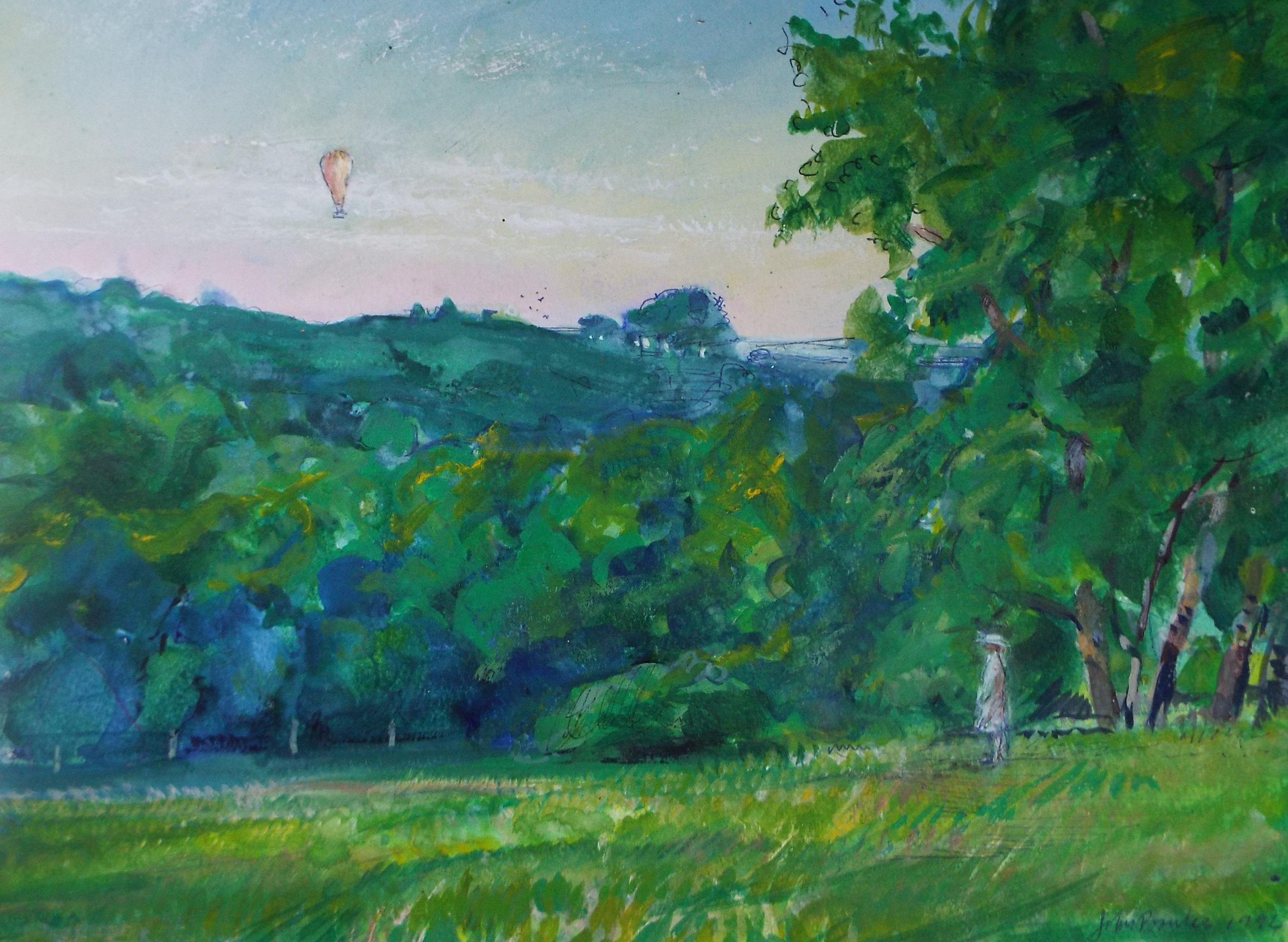 Original Gouache with Oil, 'Balloon Flight', John Gilbey Bowles (1929-2011), Dated 1994