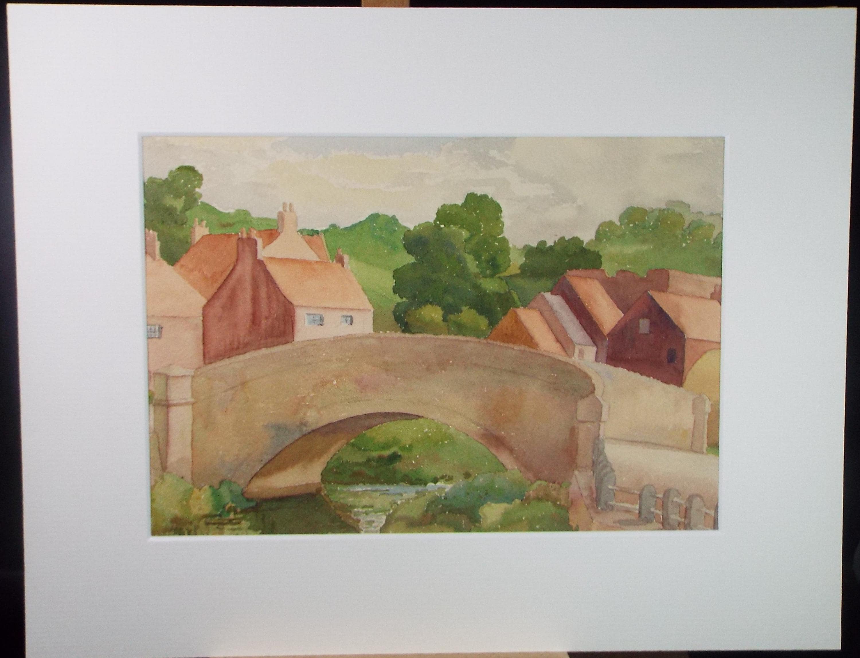 Original Watercolour, 'Village Bridge', F Tinkler, circa 1940's