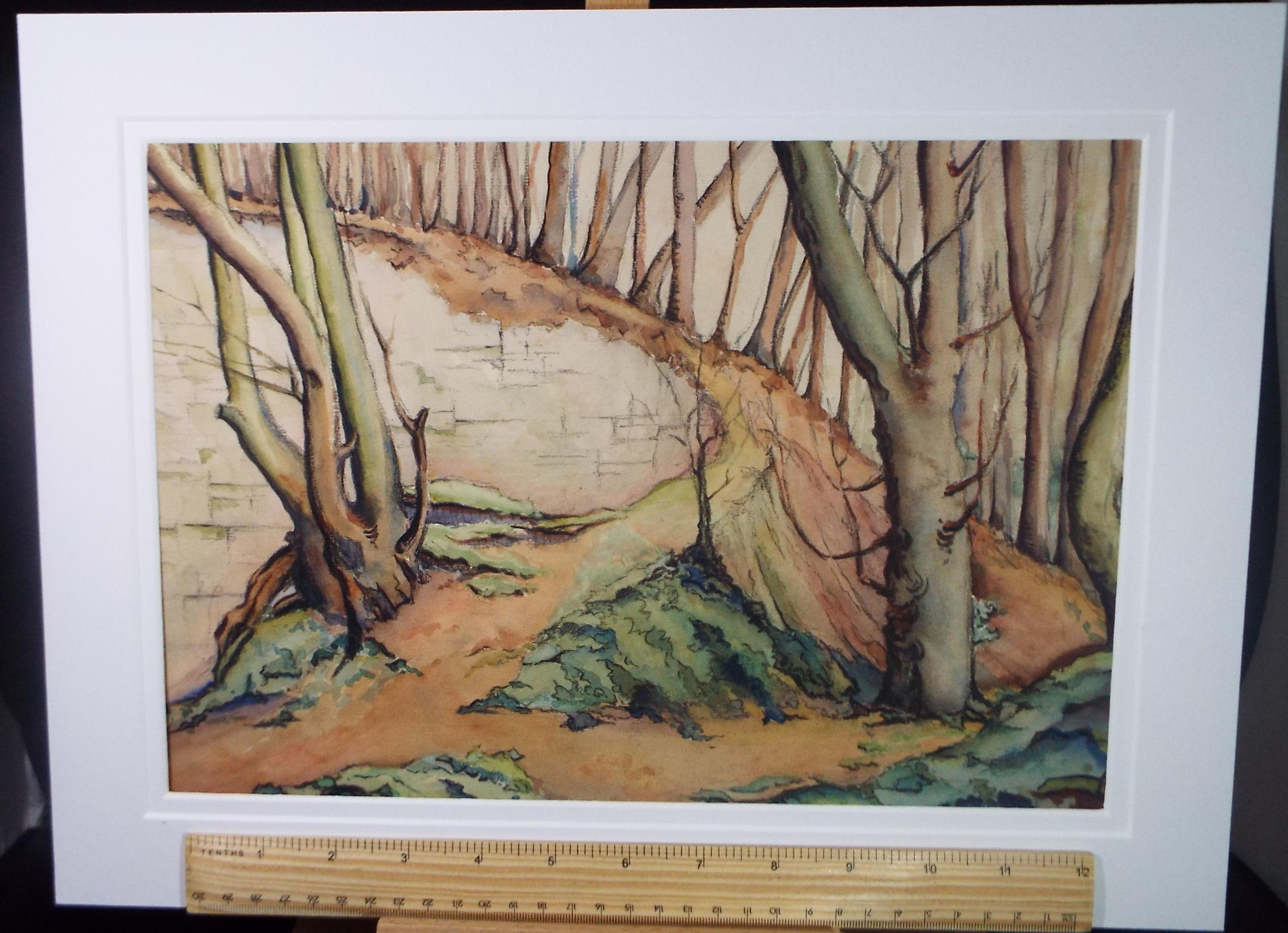 Original Charcoal & Watercolour, 'Stone outcrop with trees', Circa 1930's , Frank Harold Read FRPS (1881-1960)