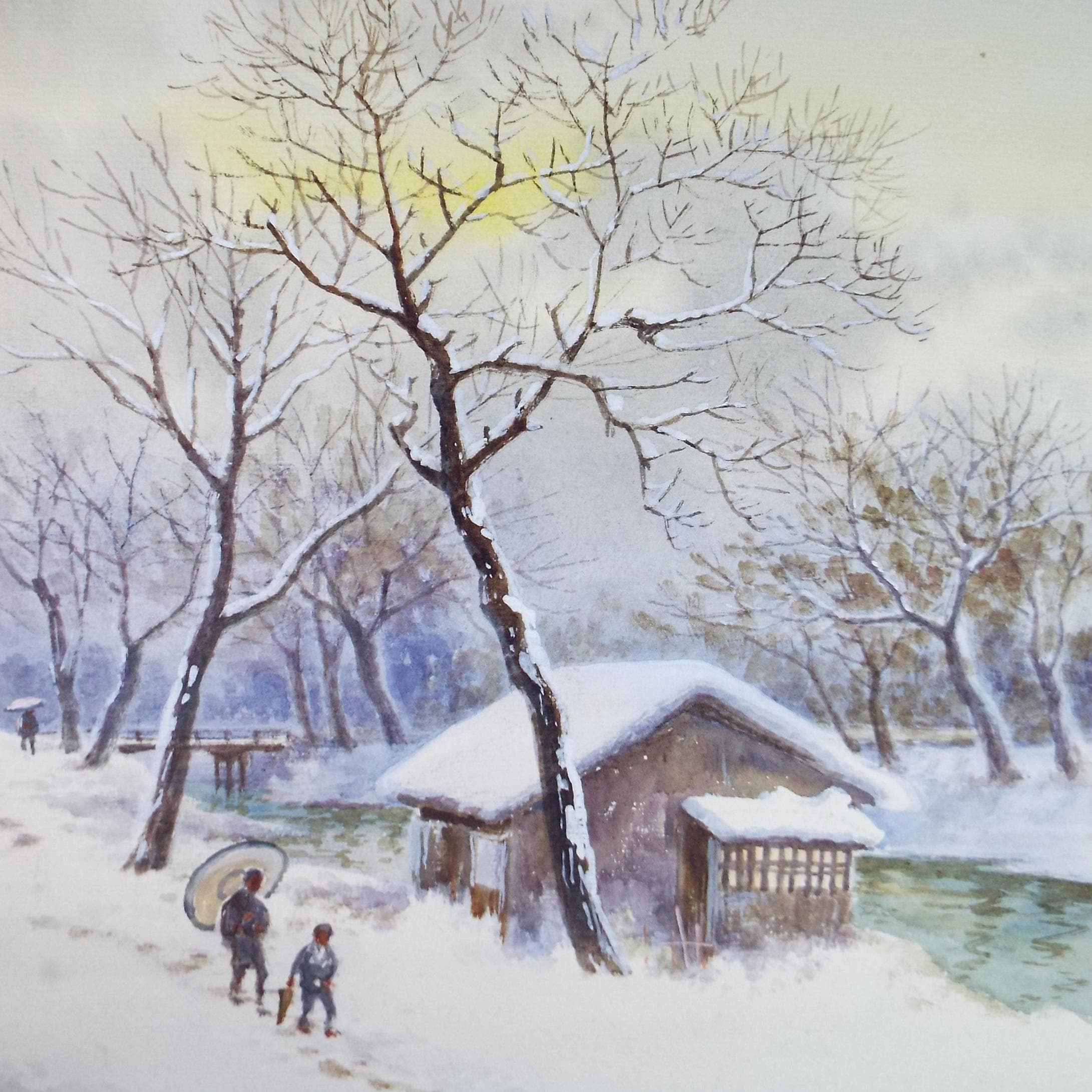 Original Watercolour, 'Japanese Winter scene', c1960's, Unknown Artist
