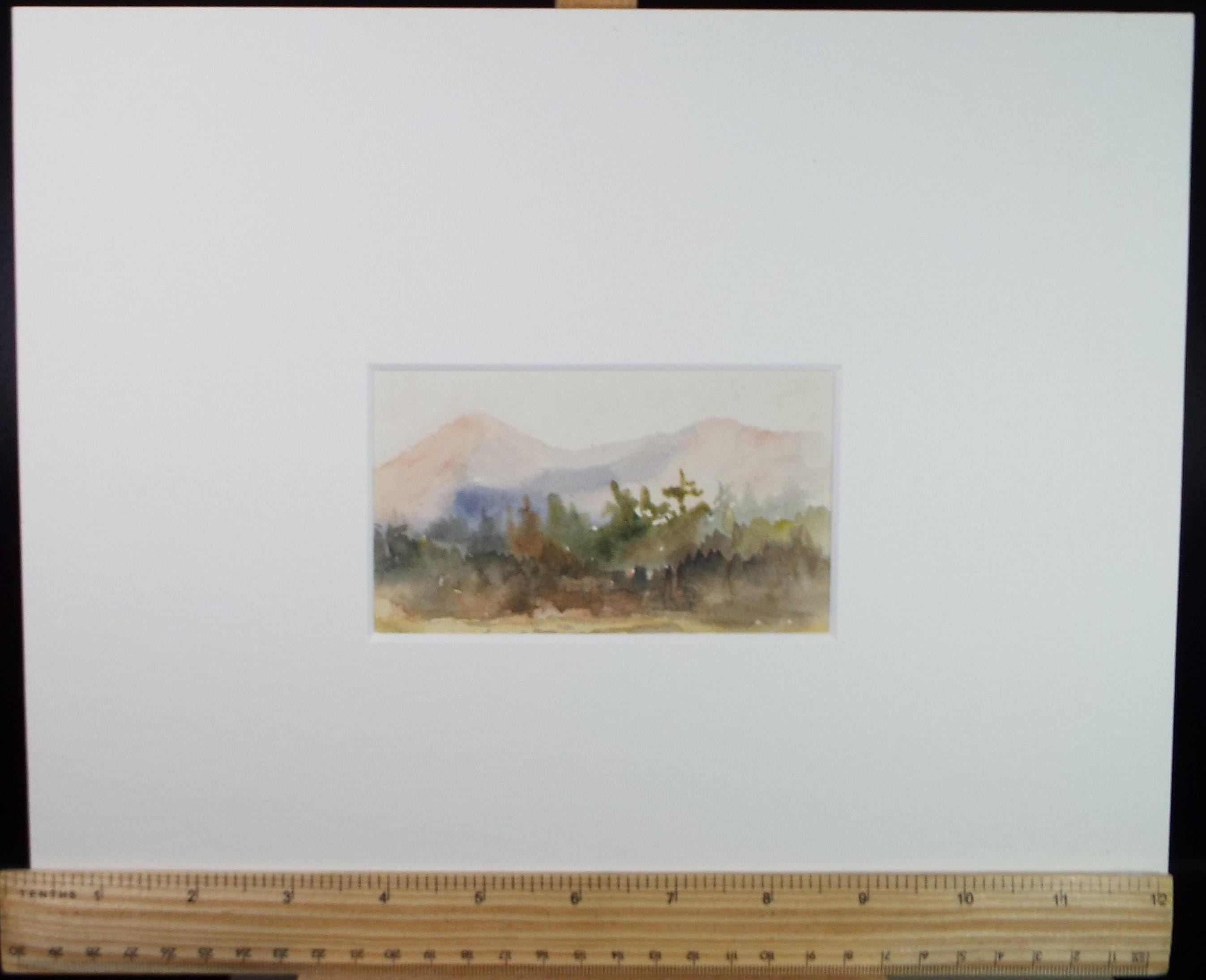 Original Watercolour on Paper, 'Landscape with distant hills', 19th Century, Artist Unknown