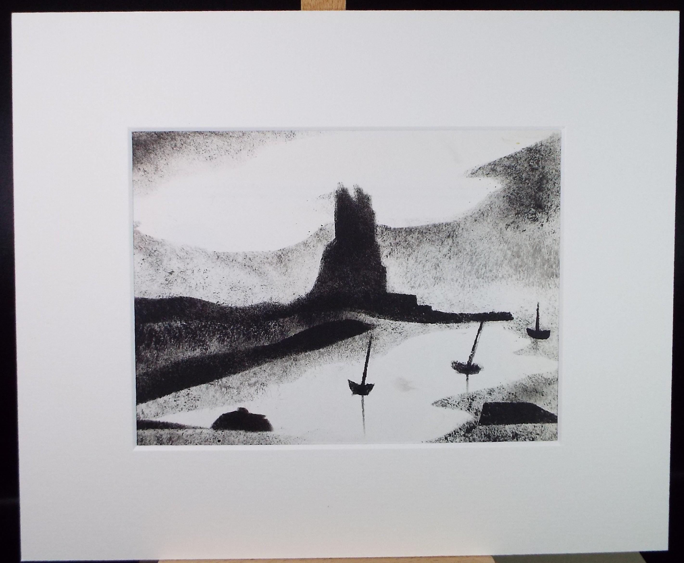 Original Monoprint, 'Coast with Boats' , Ken Stewart (1926-1991), Circa 1960's