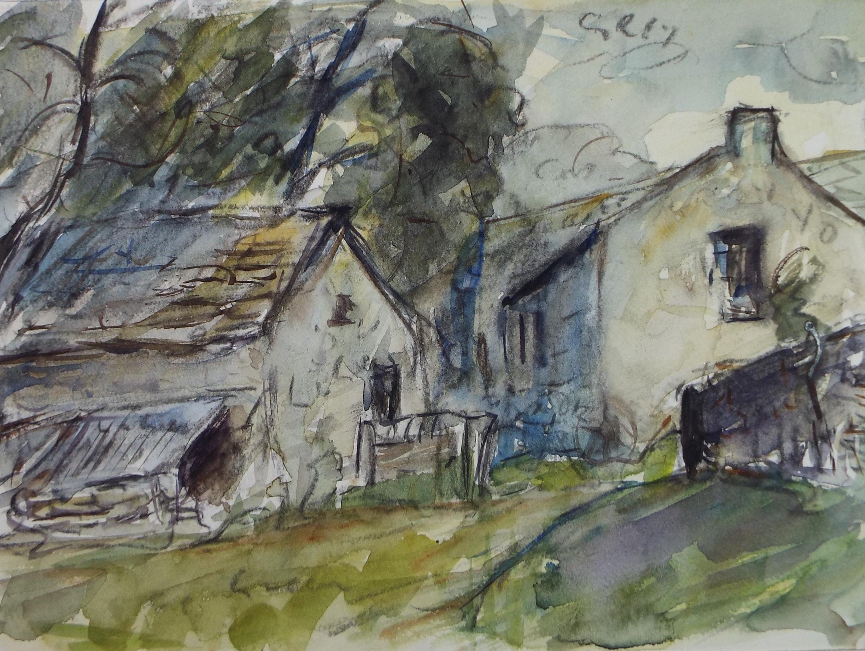 Original Watercolour , 'Farm Buildings', Circa 1970's , Geoffrey Burrows (1934-2023)