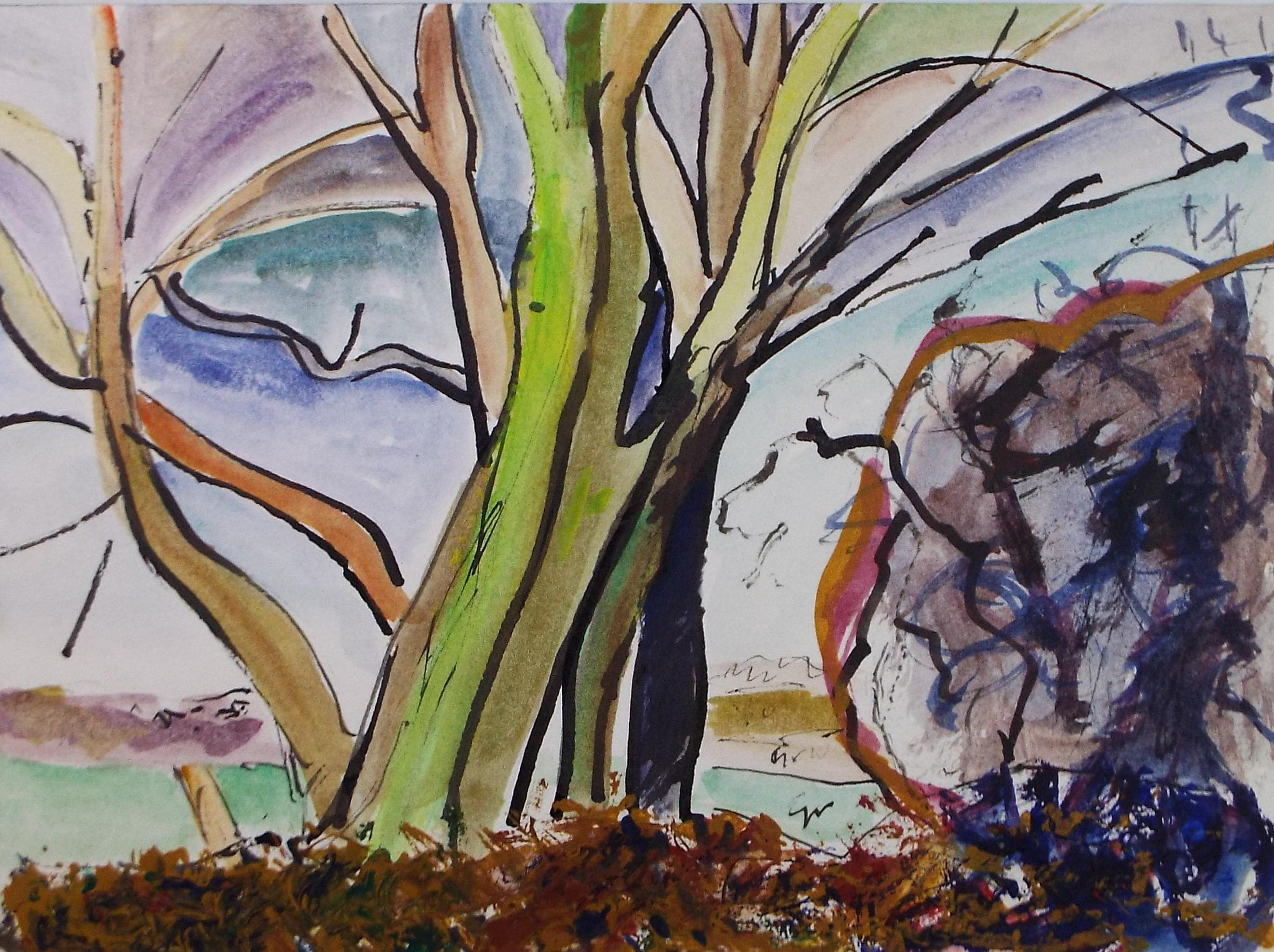 Original Watercolour & Ink , 'Woodland Study', Circa 1970's , Geoffrey Burrows (1934-2023)