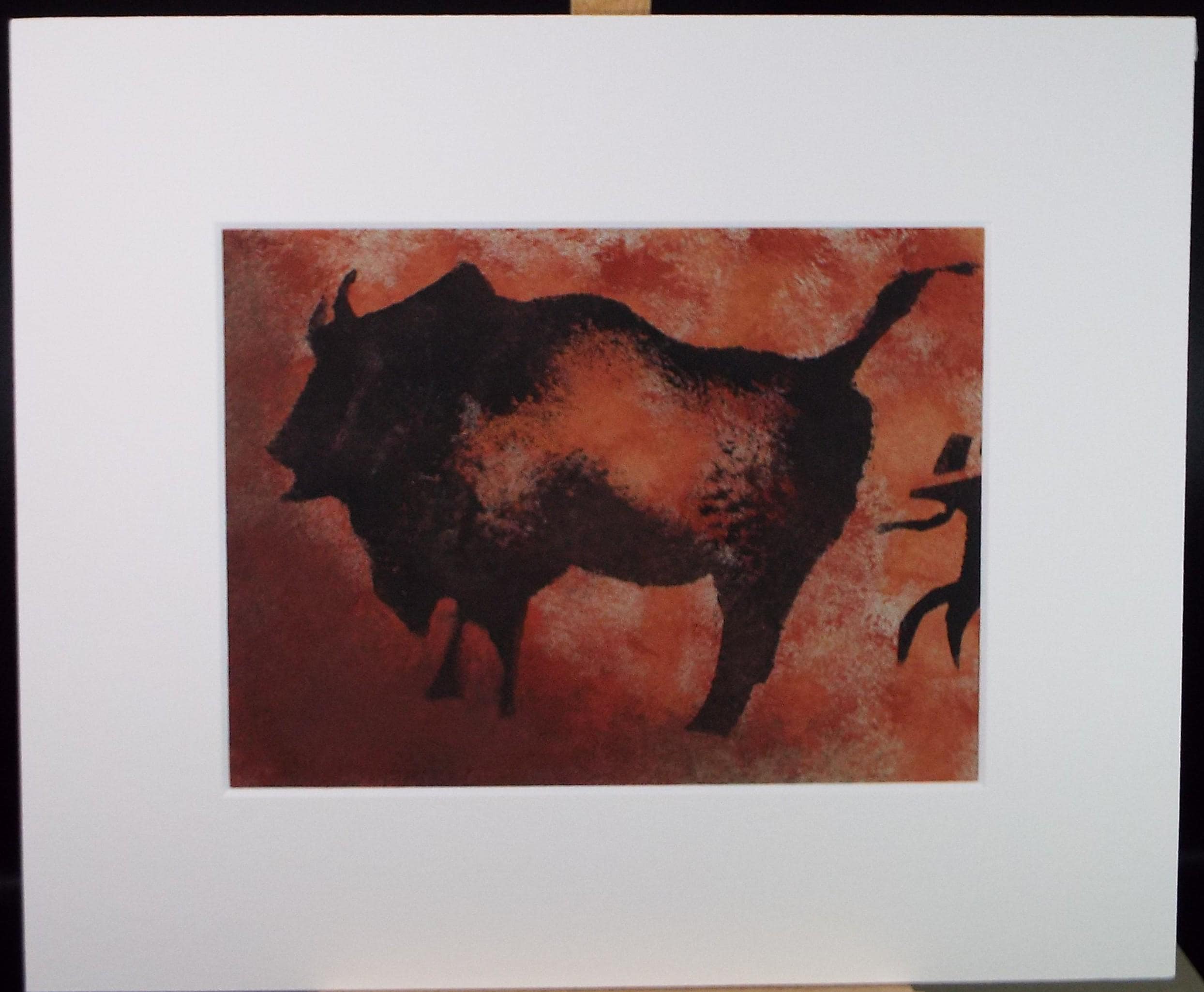 Original Watercolour, 'Cave style painting of a Bison & figure', Ken Stewart (1926-1991), circa 1960's