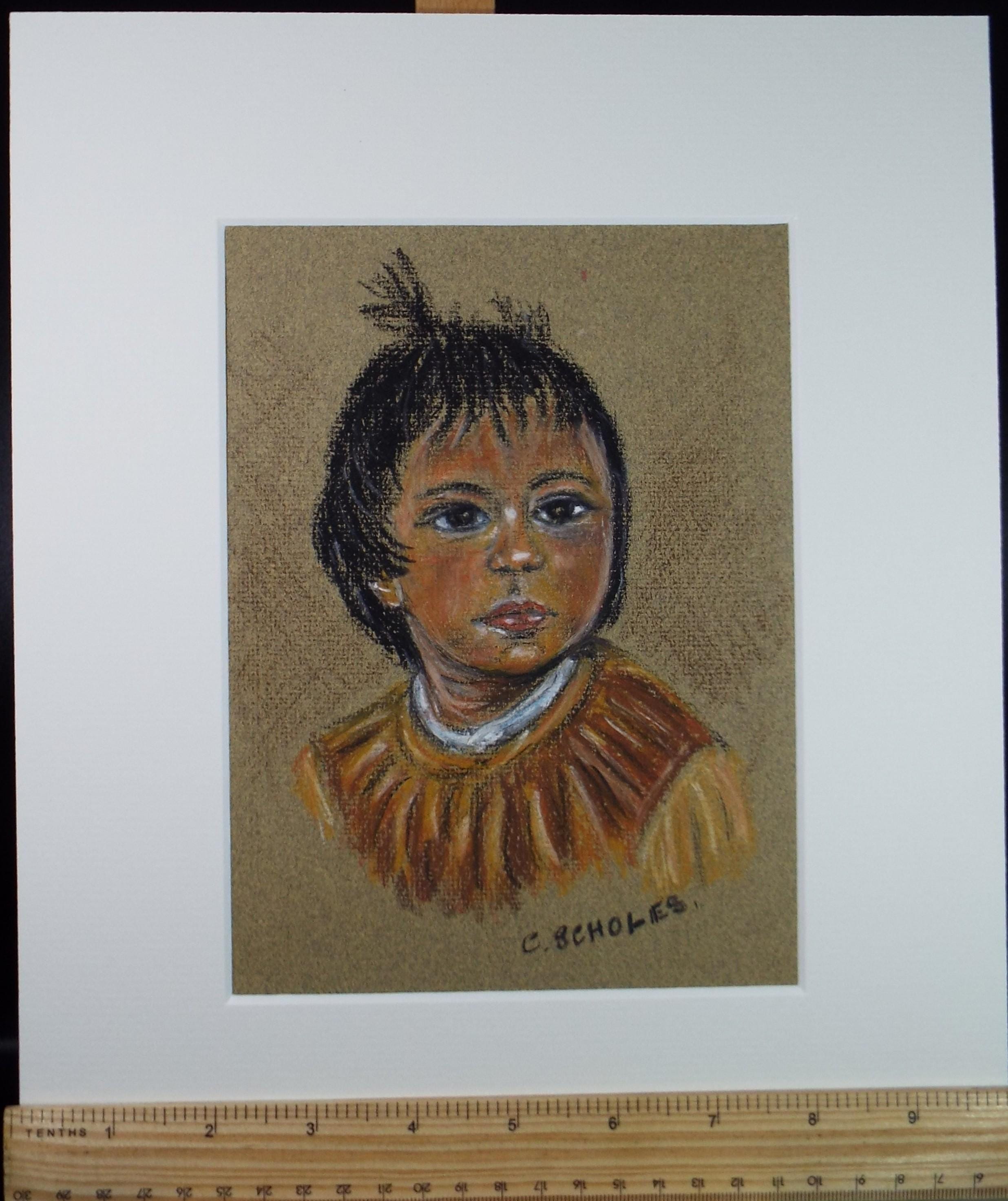 Original Watercolour, 'Cave style painting of a Bison & figure', Ken Stewart (1926-1991), circa 1960's