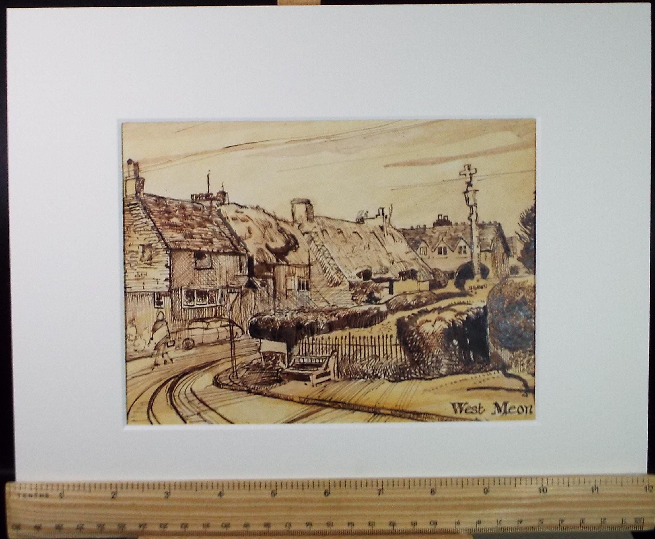 Original Pen & Ink Sketch,'West Meon', circa 1970's, C J Knight