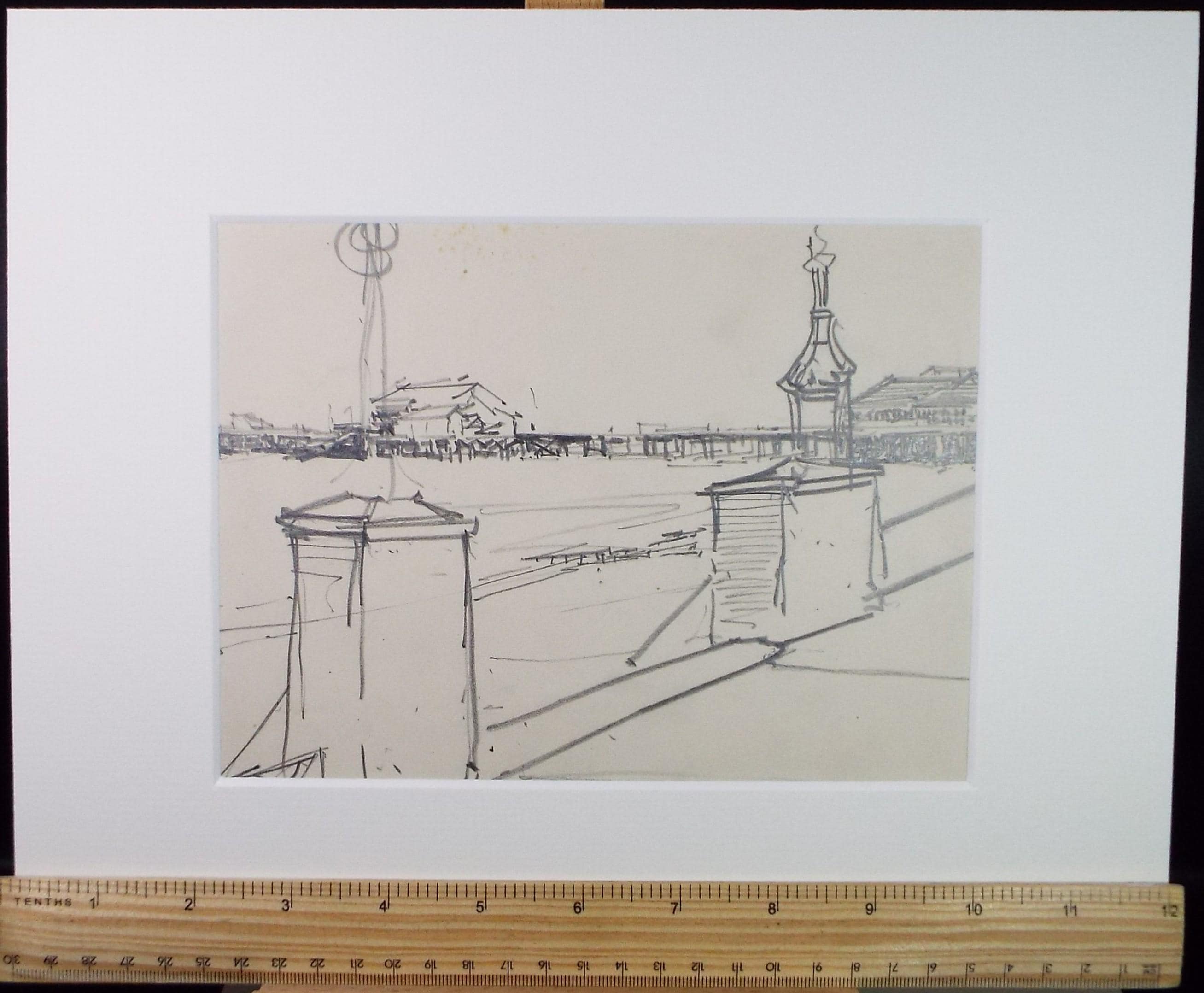 Original Pencil Drawing, 'Promenade and Pier ', circa 1920's ,Lawrence Walker (1877-1967)