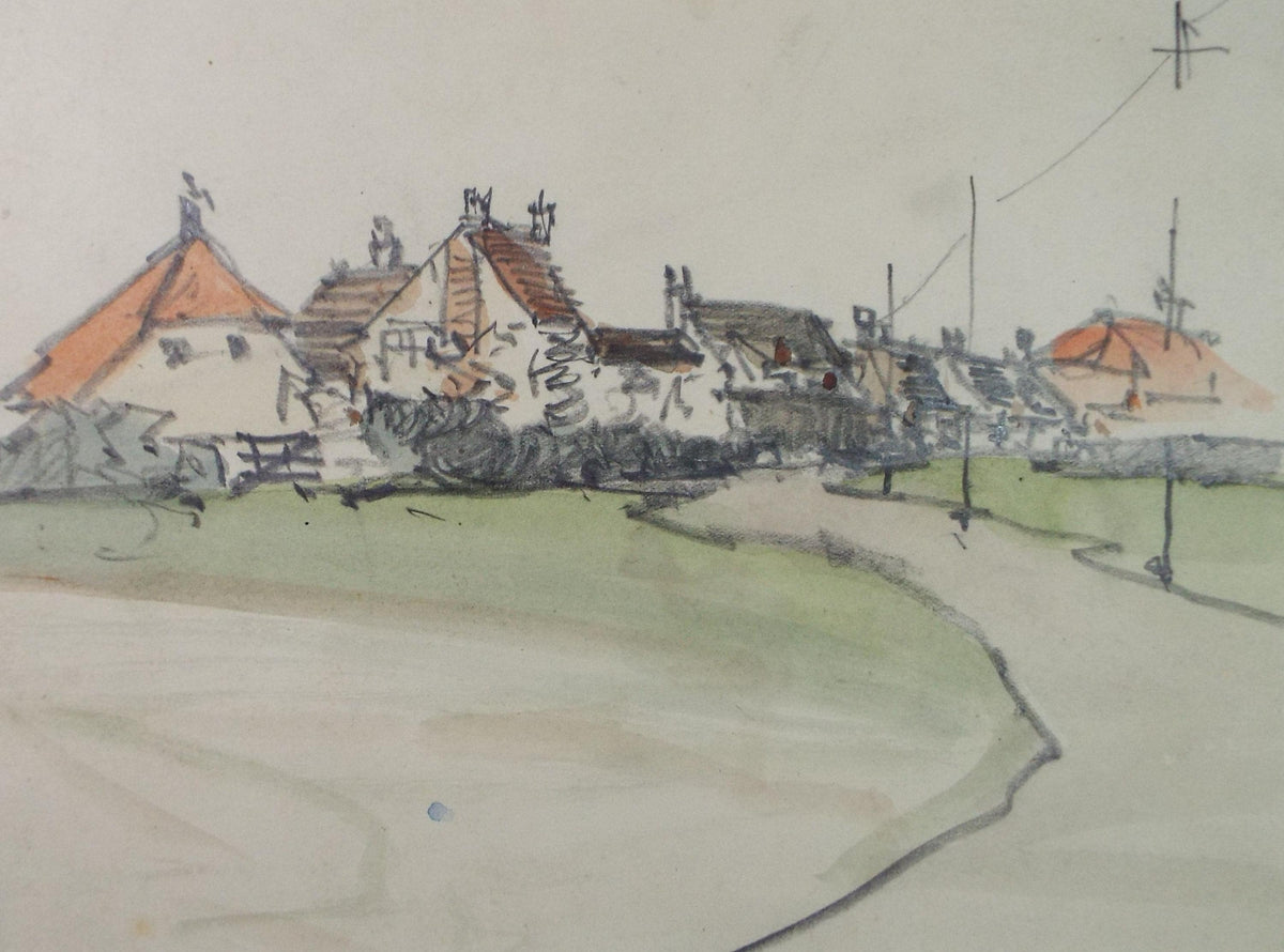Original Watercolour & Pencil, 'Village Scene', Circa 1920's, Lawrence Walker (1877-1967)