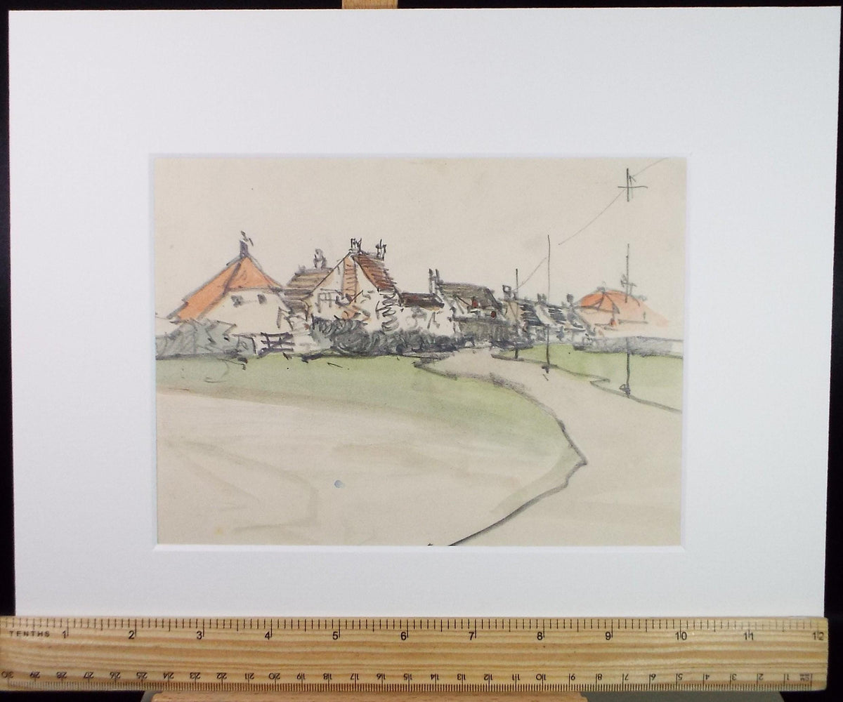 Original Watercolour & Pencil, 'Village Scene', Circa 1920's, Lawrence Walker (1877-1967)