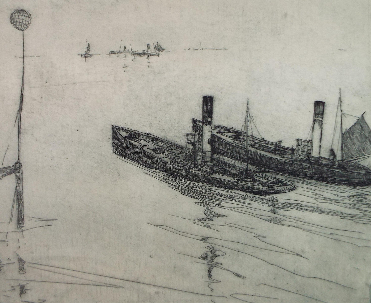 Hand Pressed Etching, 'Two working boats', Lawrence Walker (1877-1967), Circa 1920's