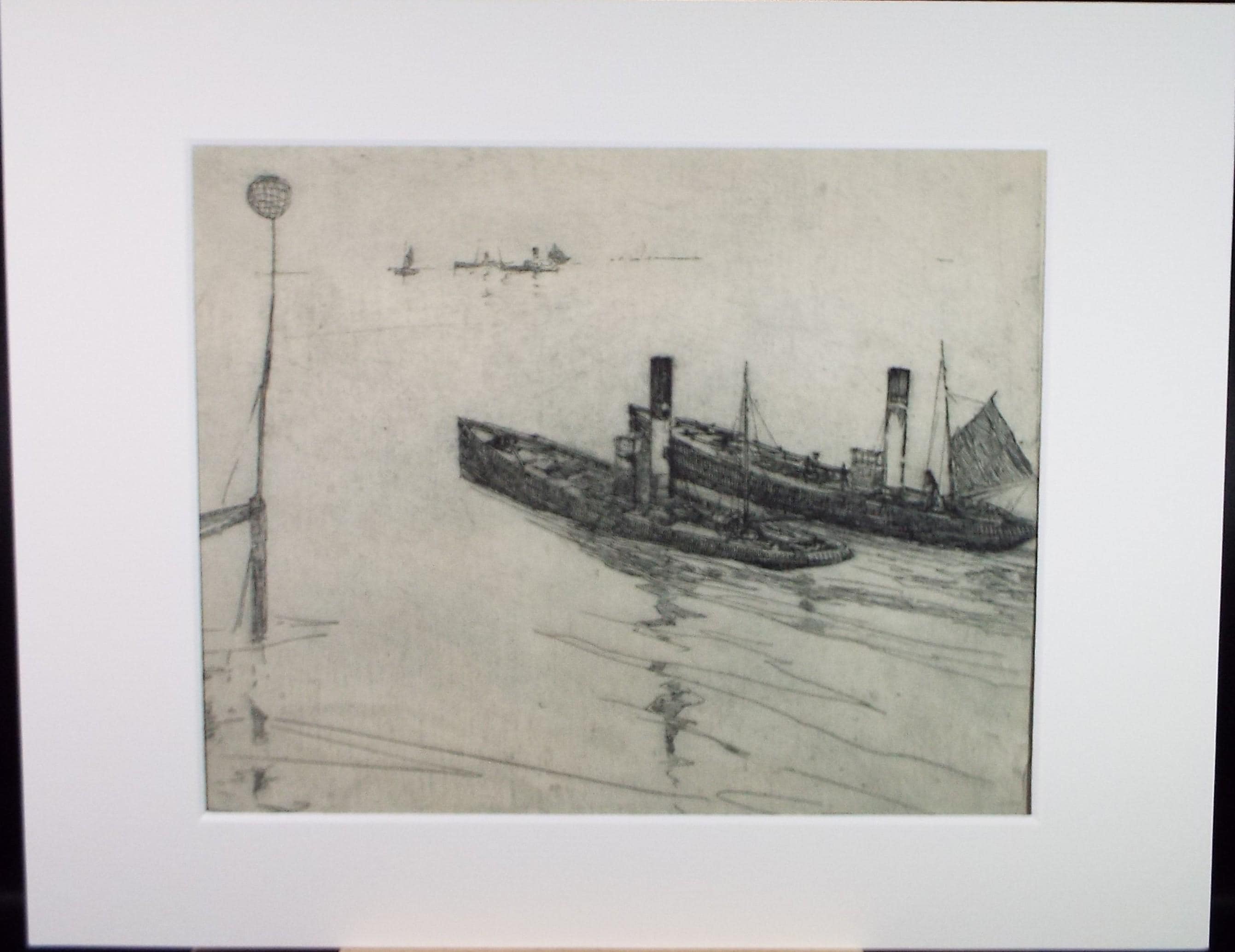 Hand Pressed Etching, 'Two working boats', Lawrence Walker (1877-1967), Circa 1920's