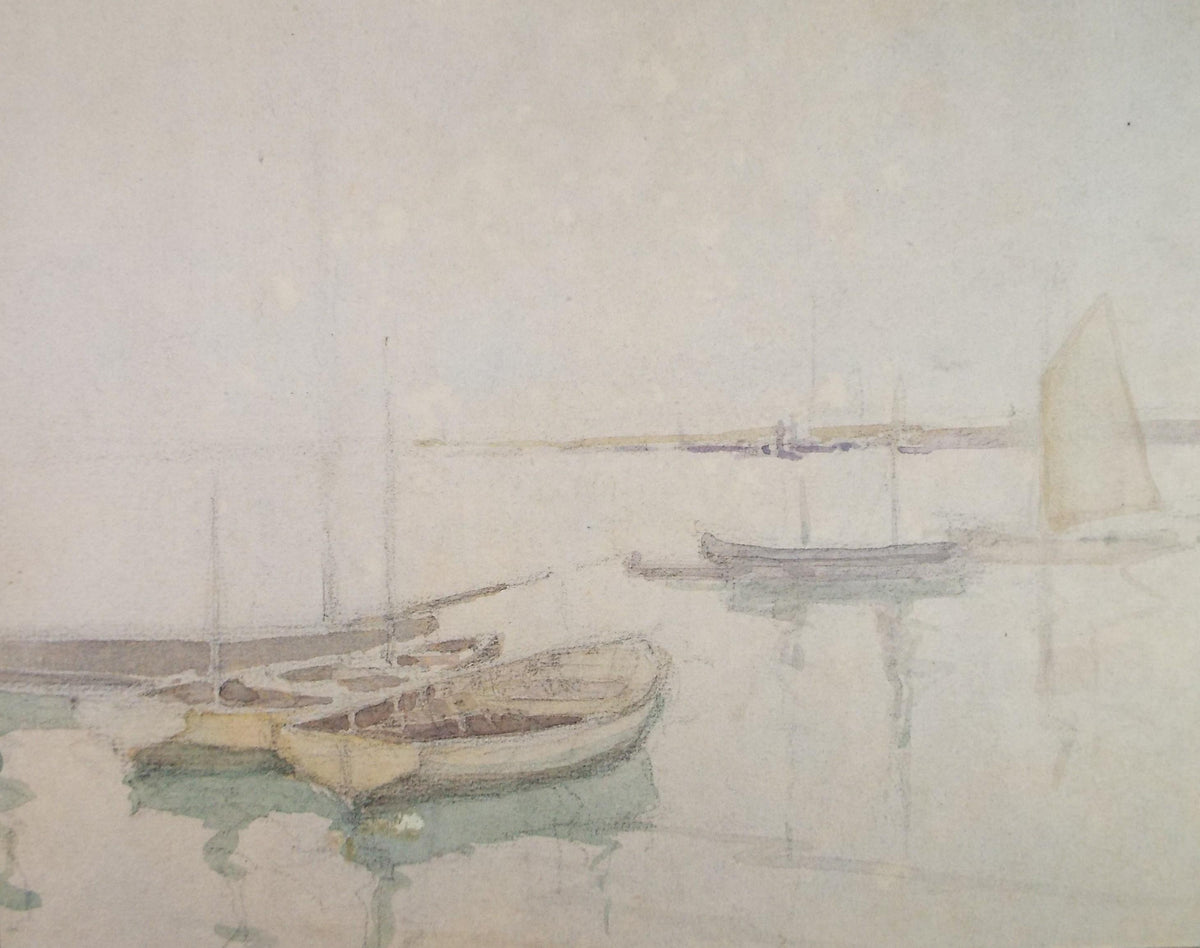 Original Watercolour & Pencil, 'Moored boats', Circa 1920's, Lawrence Walker (1877-1967)