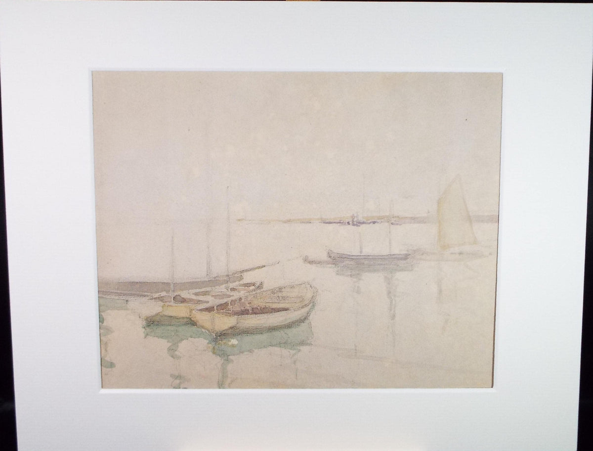Original Watercolour & Pencil, 'Moored boats', Circa 1920's, Lawrence Walker (1877-1967)