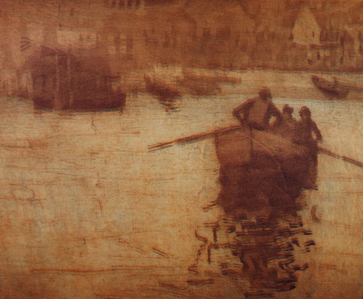 Hand Pressed Etching, 'Figures in a rowing boat', Lawrence Walker (1877-1967), Circa 1920's