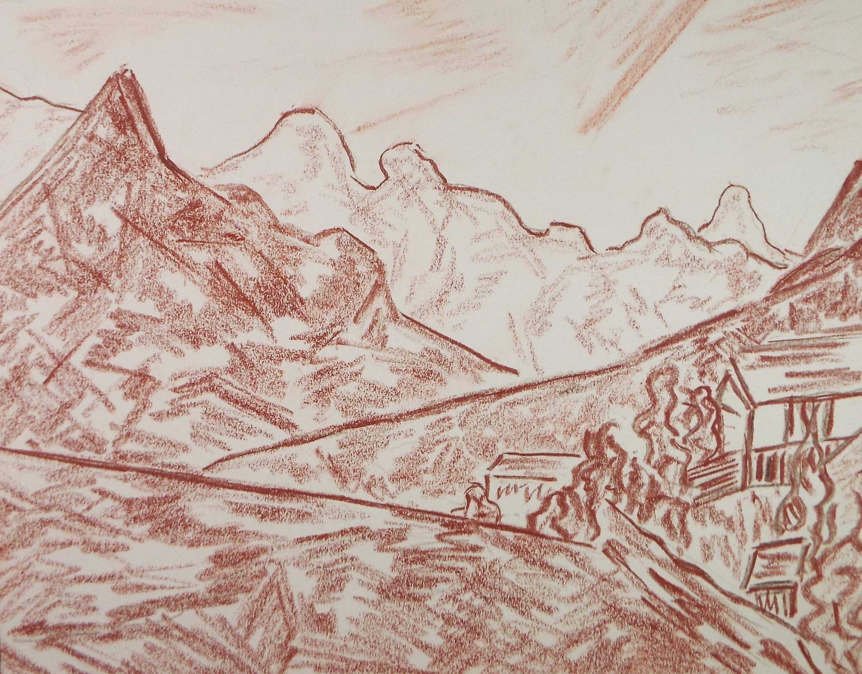 Original Pastel, 'Hilly Landscape', c1980's, Artist Unknown