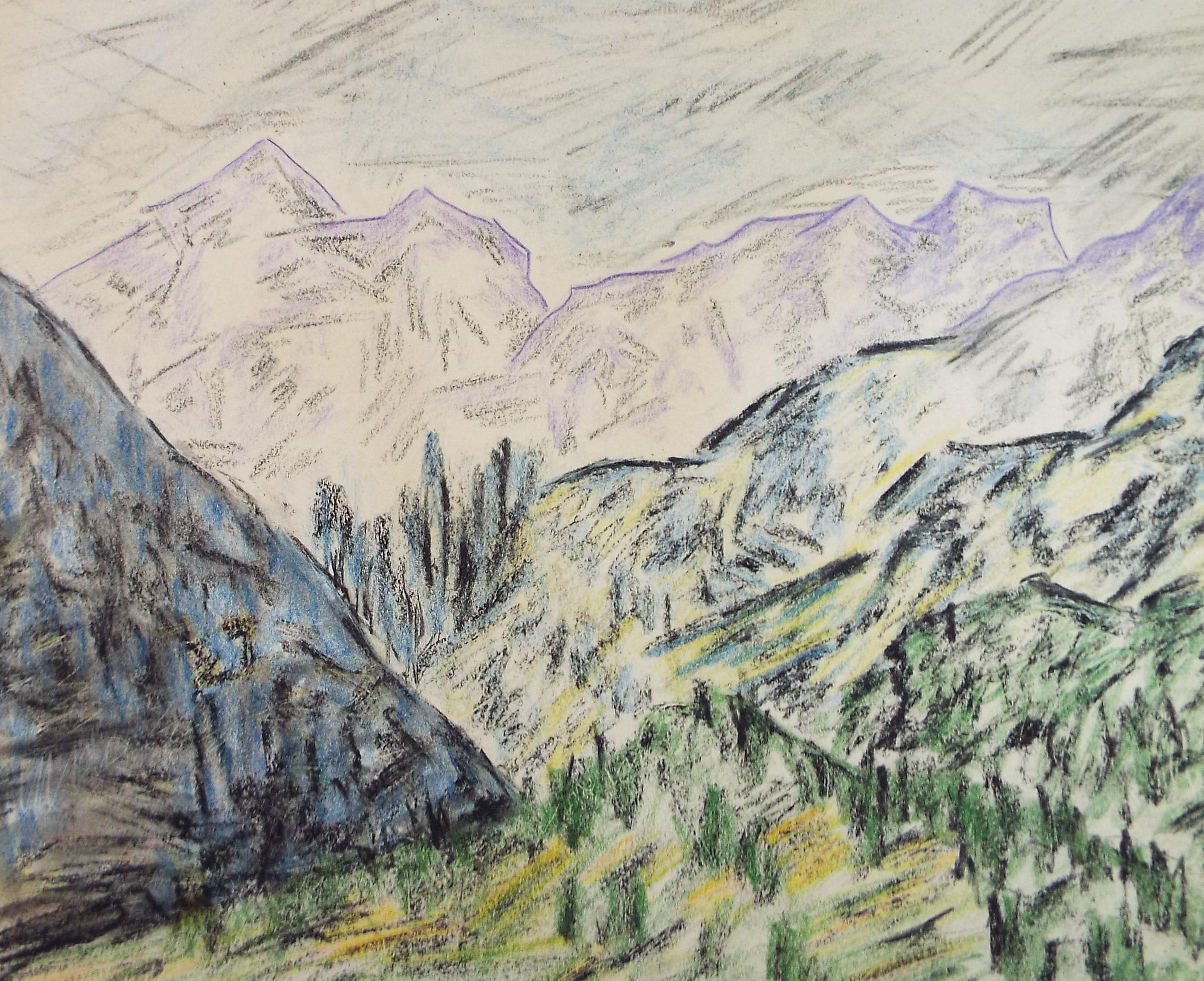 Original Pastel, 'Hilly Landscape', c1980's, Artist Unknown