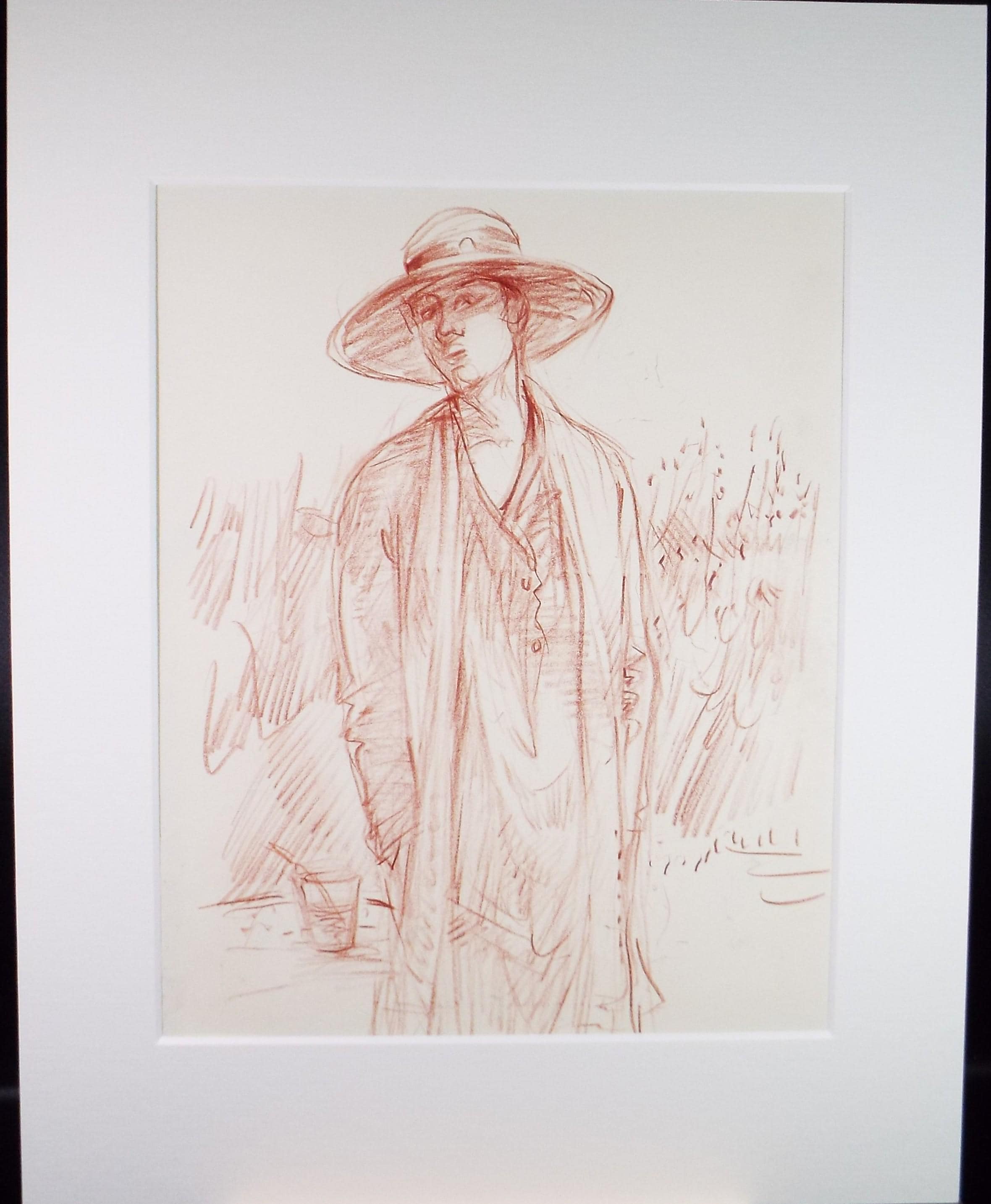 Original Pencil drawing 'Woman in a hat', circa 1990's, John Gilbey Bowles (1929-2011)