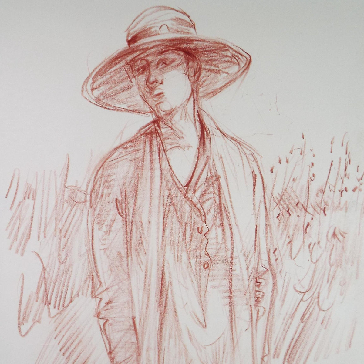 Original Pencil drawing 'Woman in a hat', circa 1990's, John Gilbey Bowles (1929-2011)