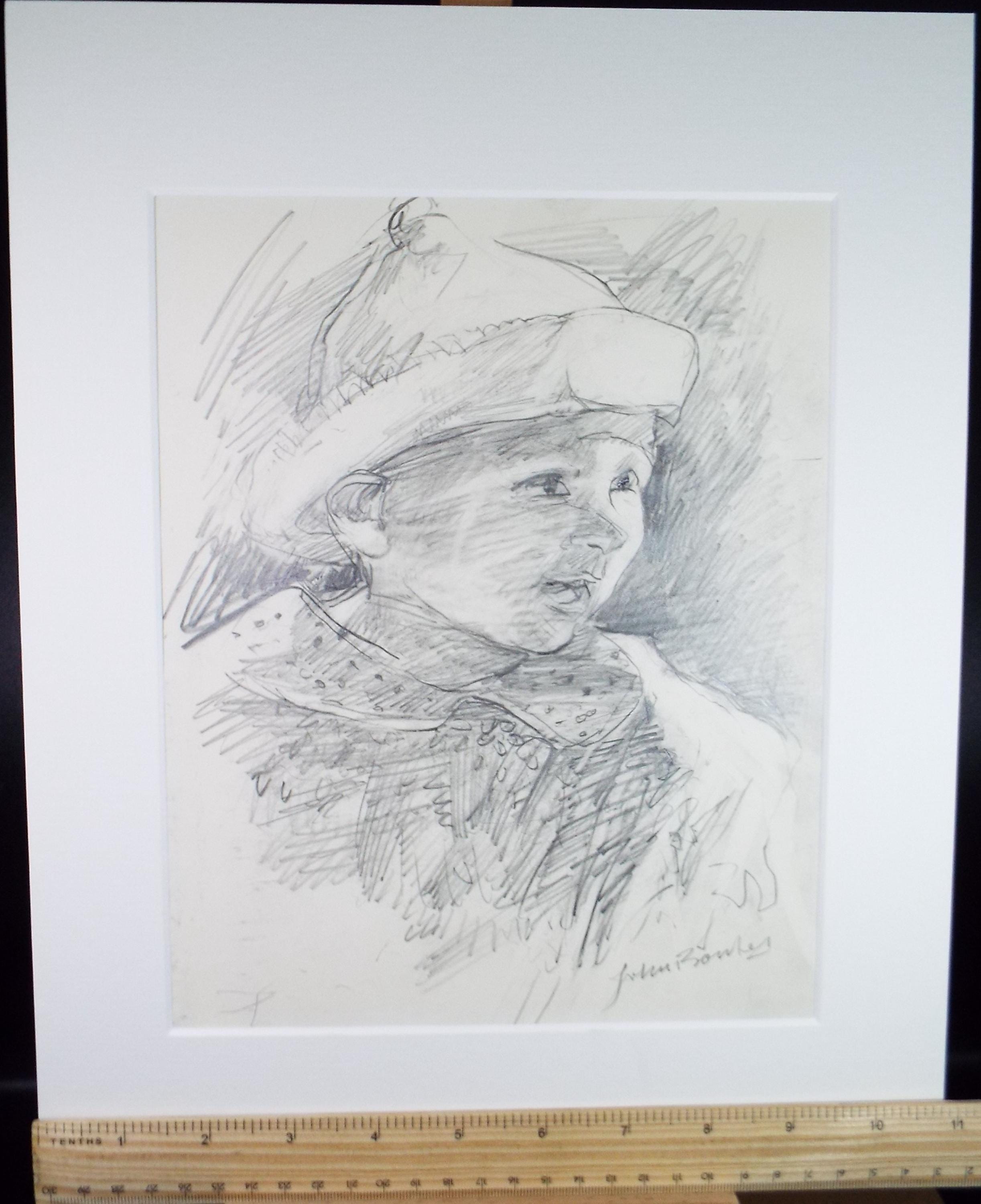 Original Pencil drawing 'Study of a child', circa 1990's, John Gilbey Bowles (1929-2011)