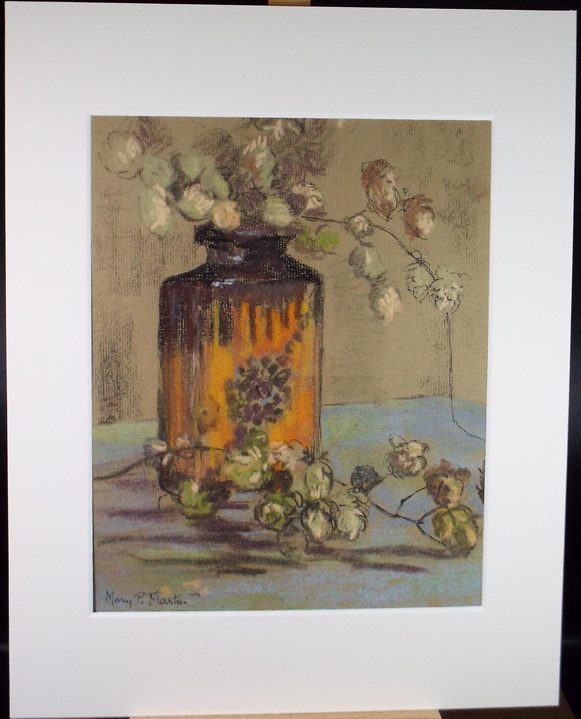 Original pastel Drawing 'Vase with Hops', Mary P Martin, Circa 1970's