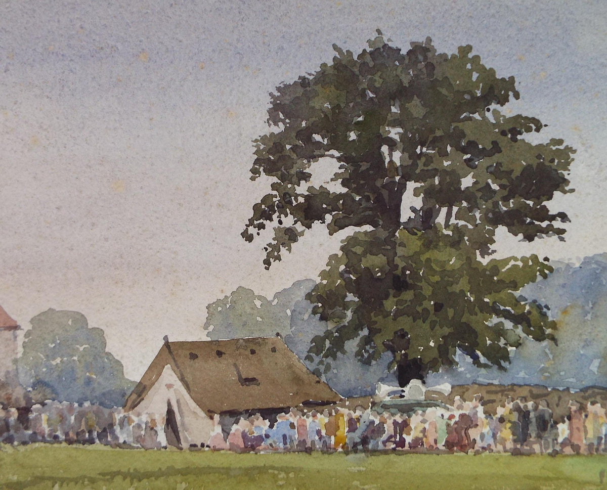 Original Watercolour 'Village Fete', Unknown artist, circa 1960's