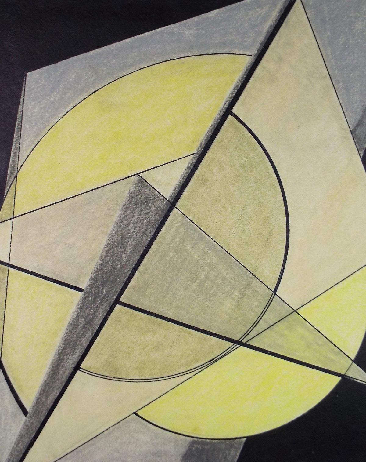Original Coloured Pencil on Paper, 'Abstract forms in Yellow', Artist Unknown, Circa 1950's
