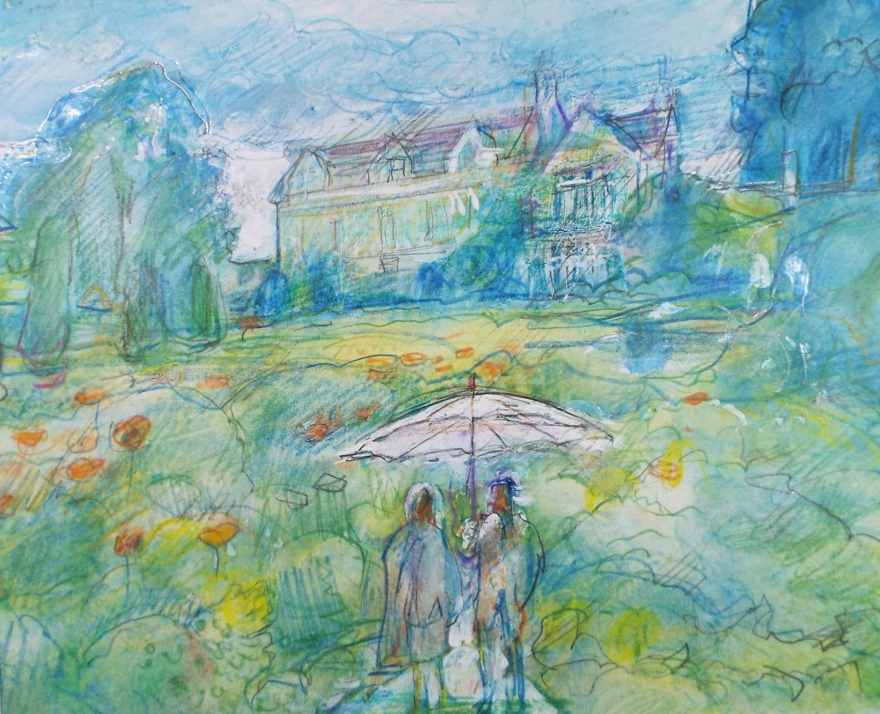 Original Mixed Media, 'Figures in a Country Garden', John Gilbey Bowles (1929-2011)