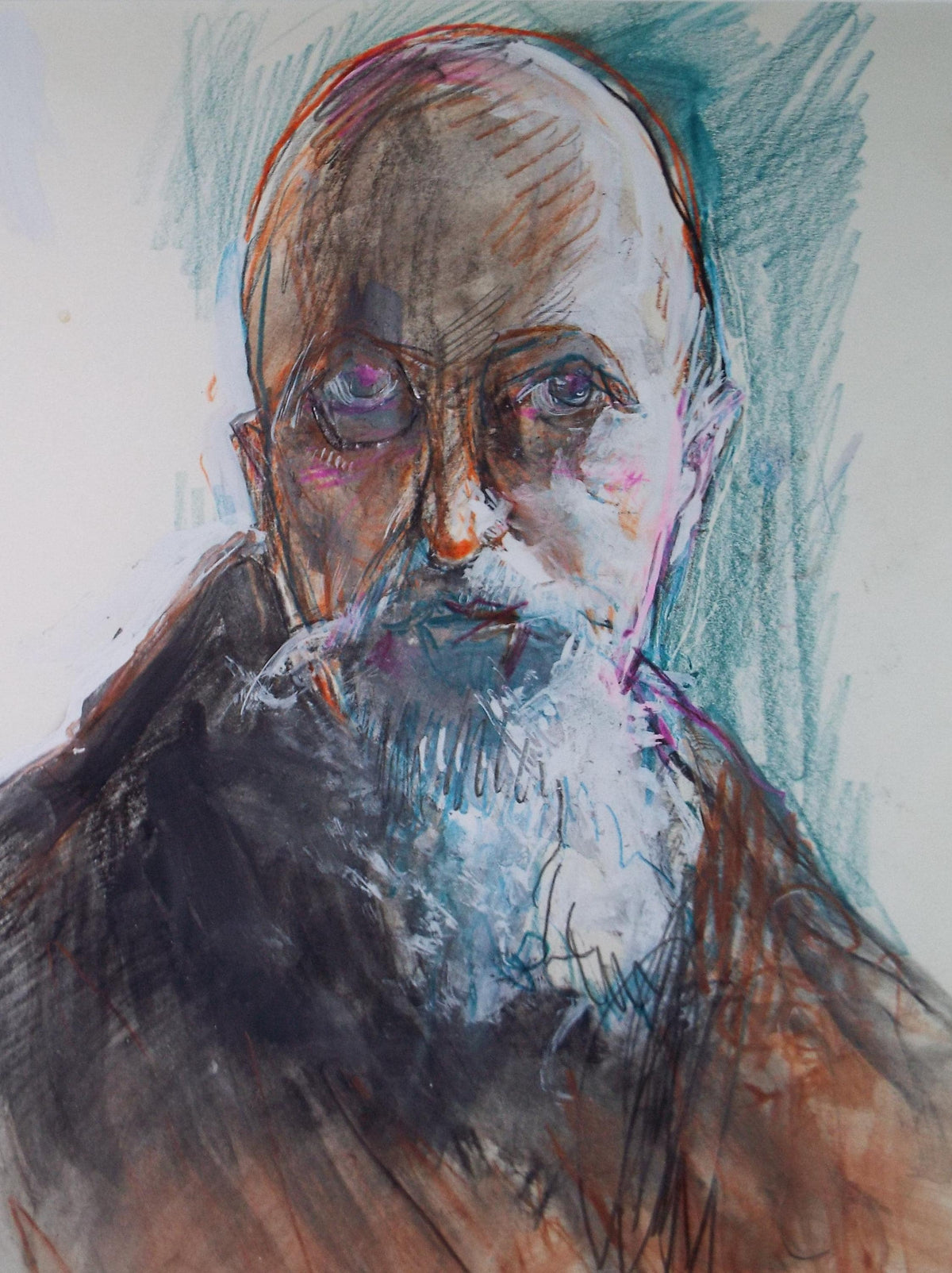 Original mixed media,'Portrait of a Man', circa 1990's, John Gilbey Bowles (1929-2011)