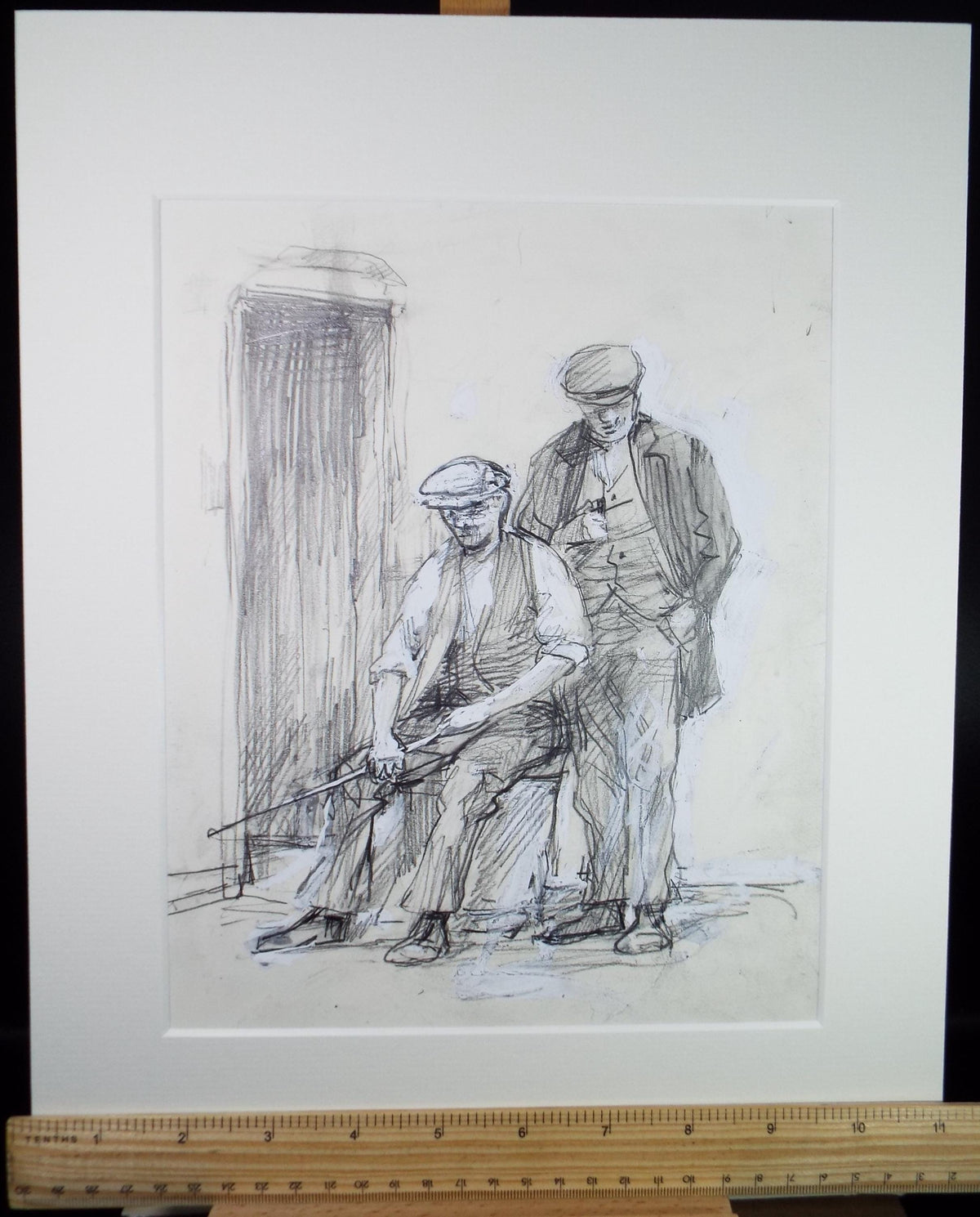 Original Pencil drawing heightened with white 'Two basket makers from 1900' circa 1990's, John Gilbey Bowles (1929-2011)