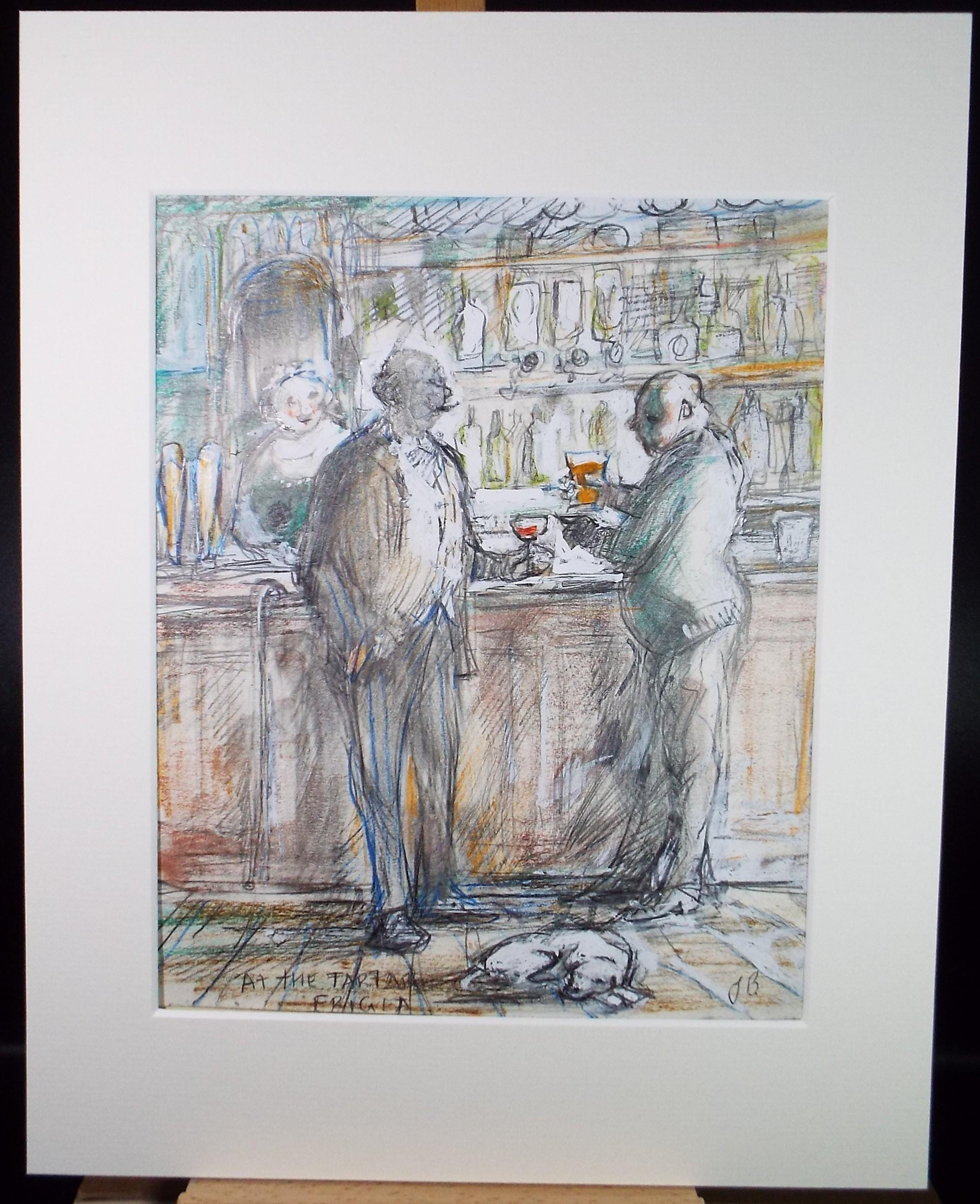 Original mixed media,'Figures at a Bar', circa 1990's, John Gilbey Bowles (1929-2011)