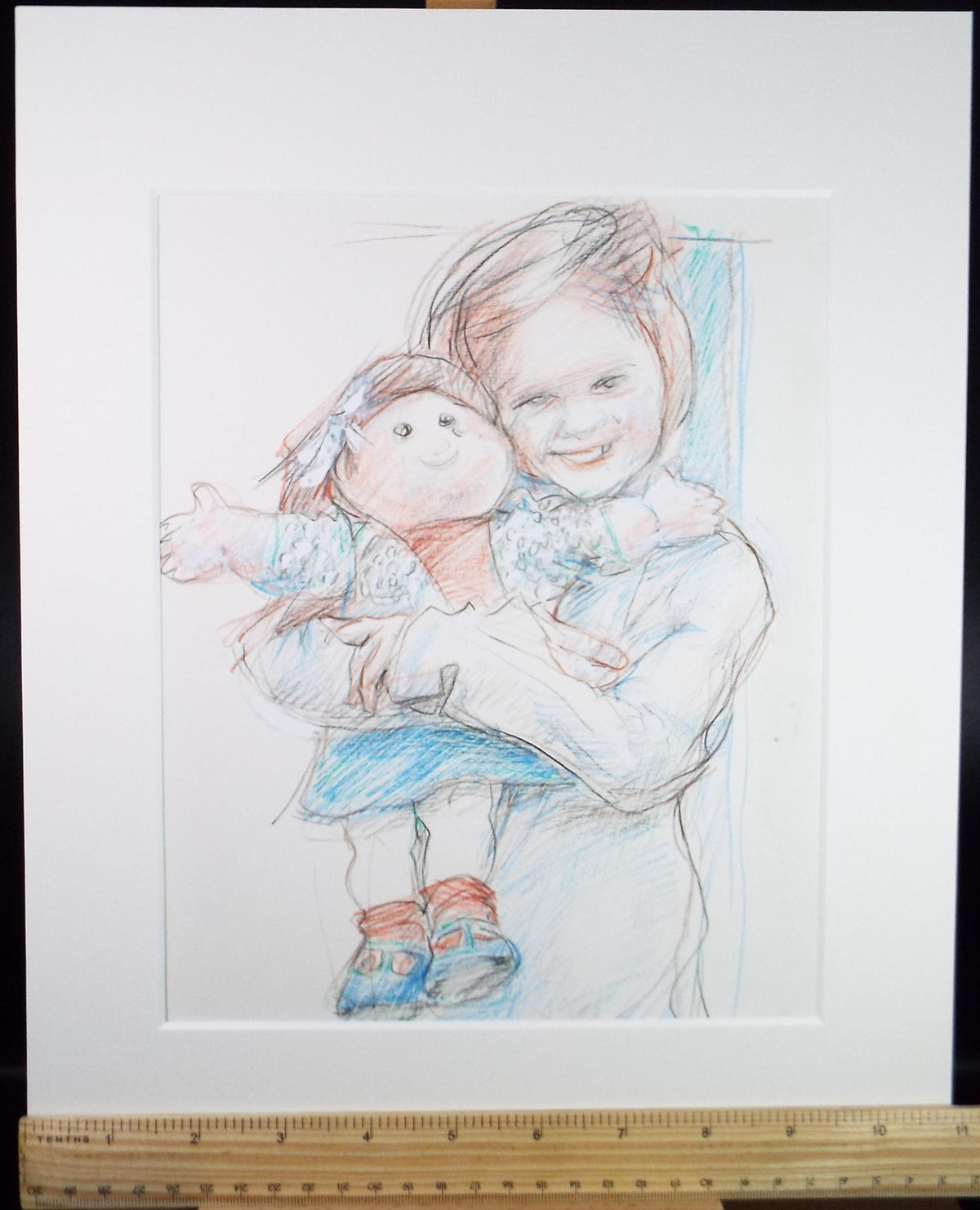 Original Pencil drawing heightened with white 'Child with Doll' circa 1990's, John Gilbey Bowles (1929-2011)