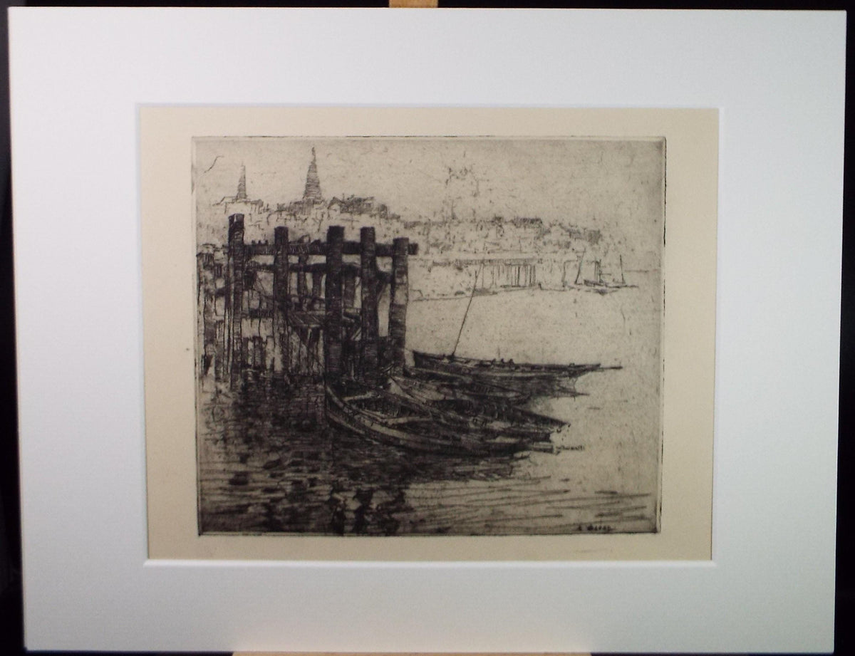 Hand Pressed Etching, 'Two rowing boats', Lawrence Walker (1877-1967), Circa 1920's