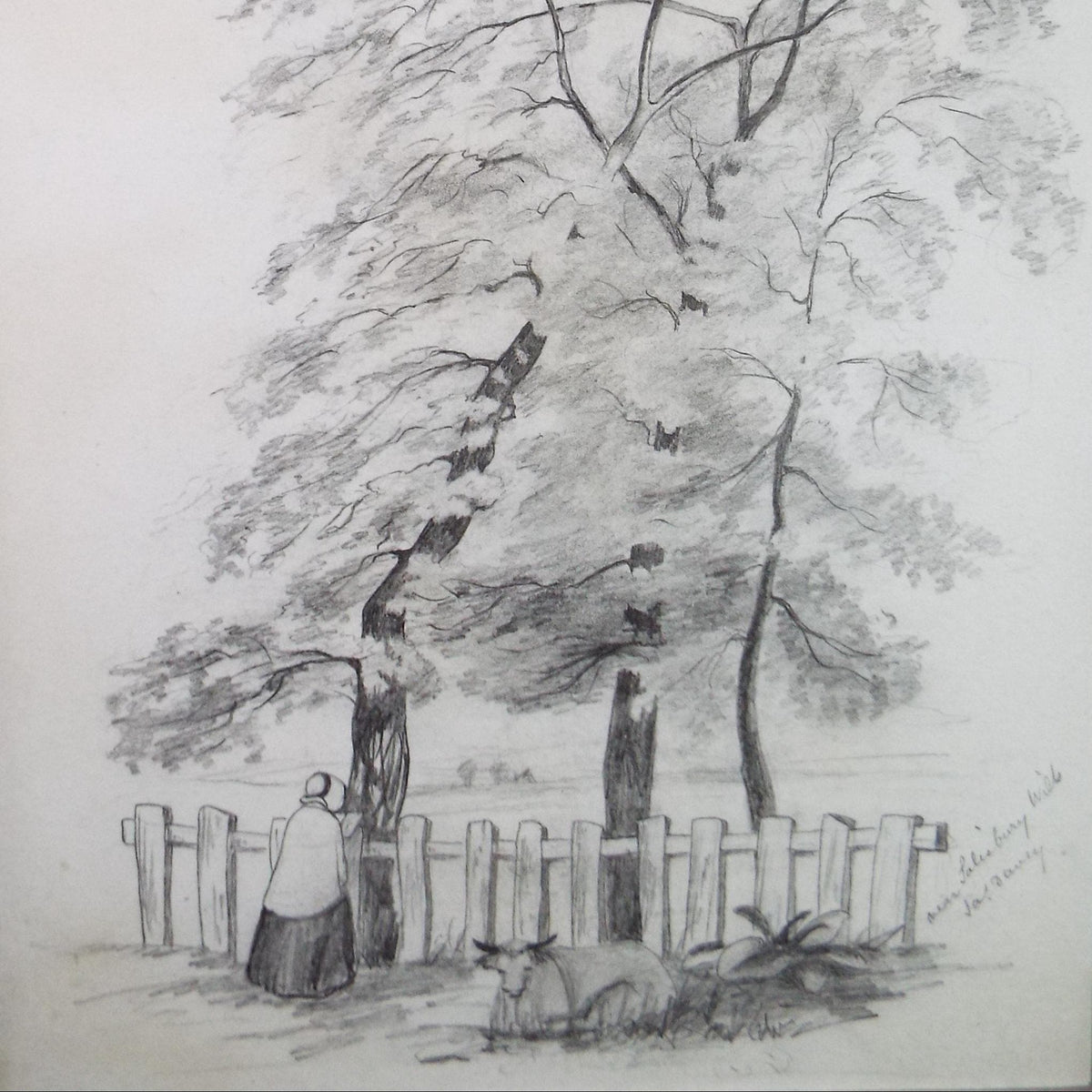 Original Pencil Drawing, 'Near Salisbury', Mid 19th Century, Unknown Artist