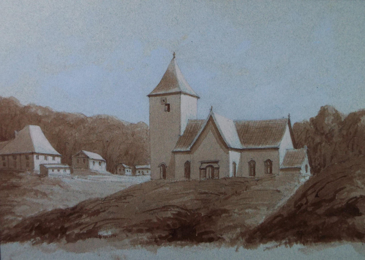 Original Watercolour, 'Continental church in a landscape', Unknown Artist, Late 19th Century