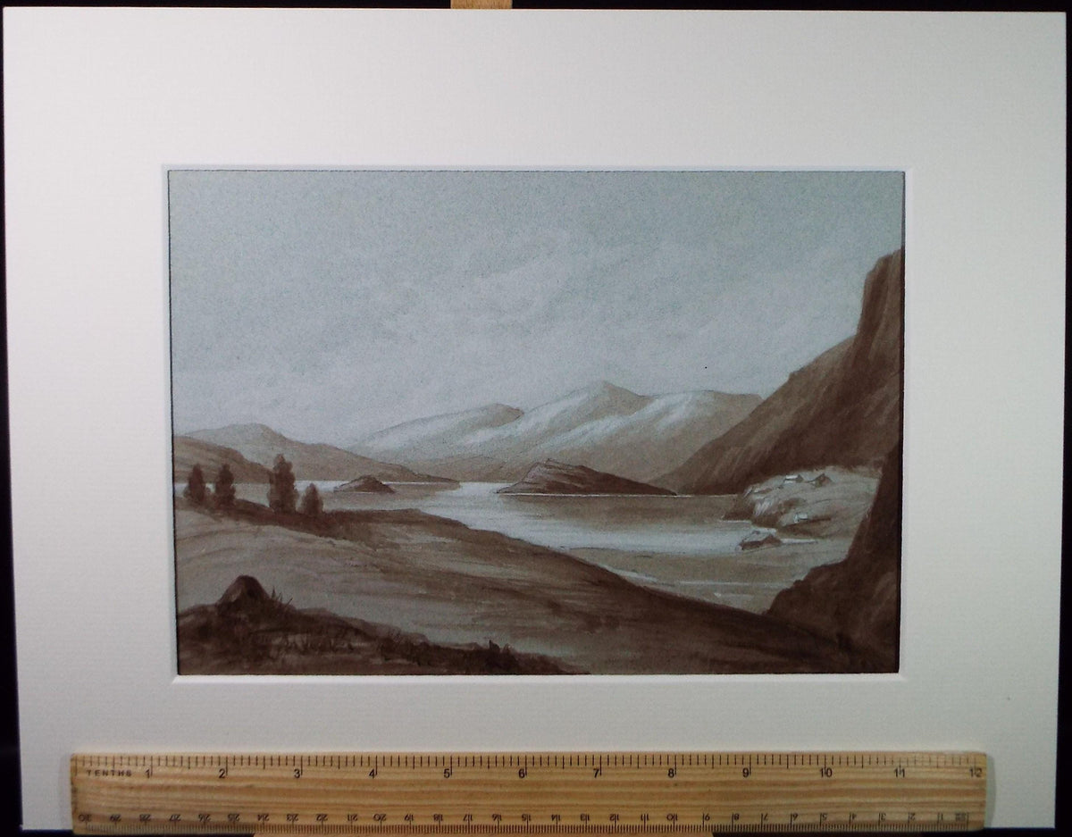 Original Watercolour, 'Lake landscape', late 19th Century